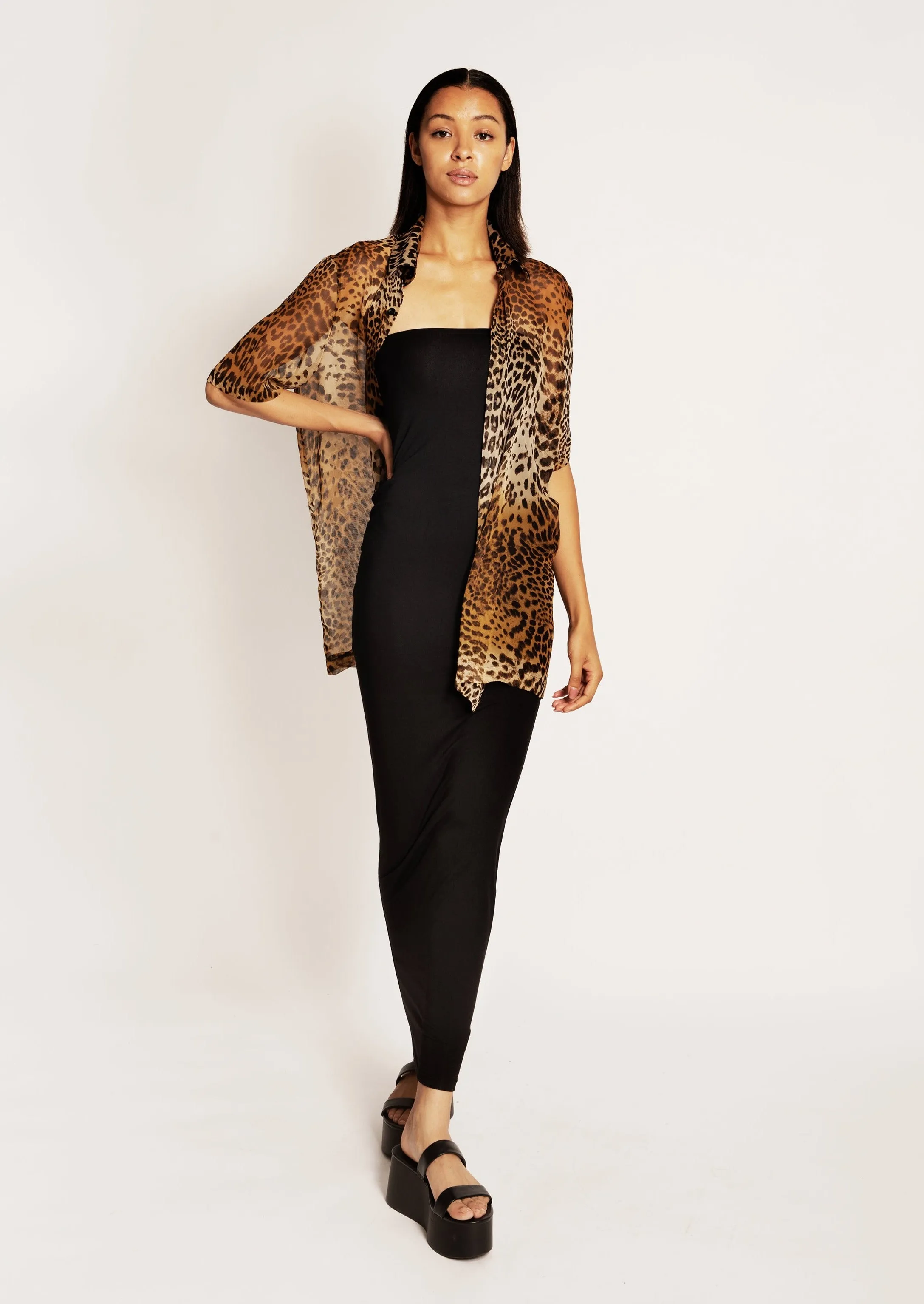 Leopard Print Silk Chiffon Button Up