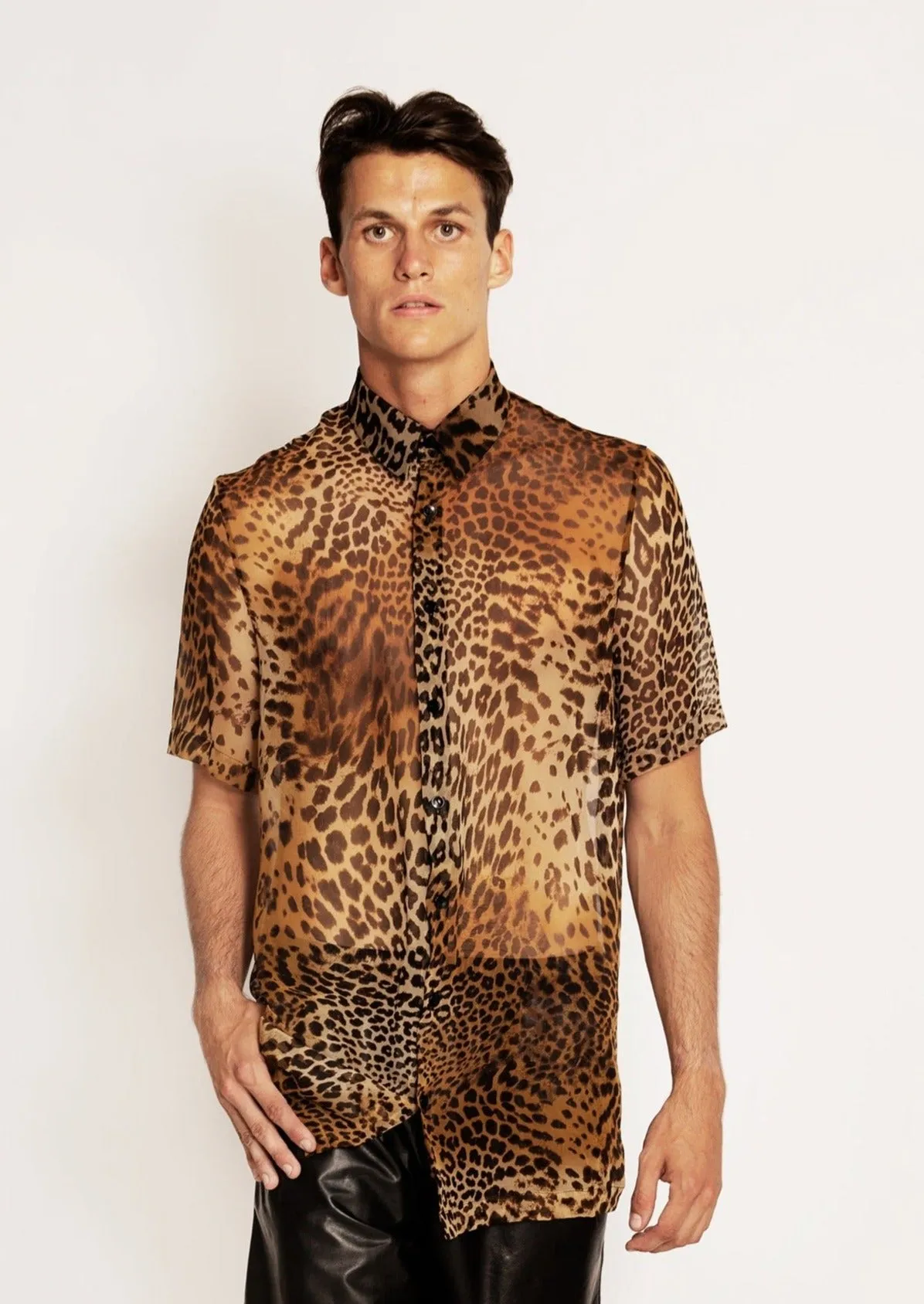 Leopard Print Silk Chiffon Button Up