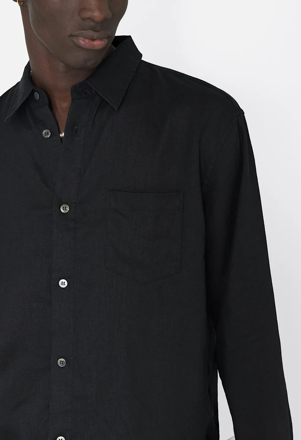 Linen Cloak Button Up / Black