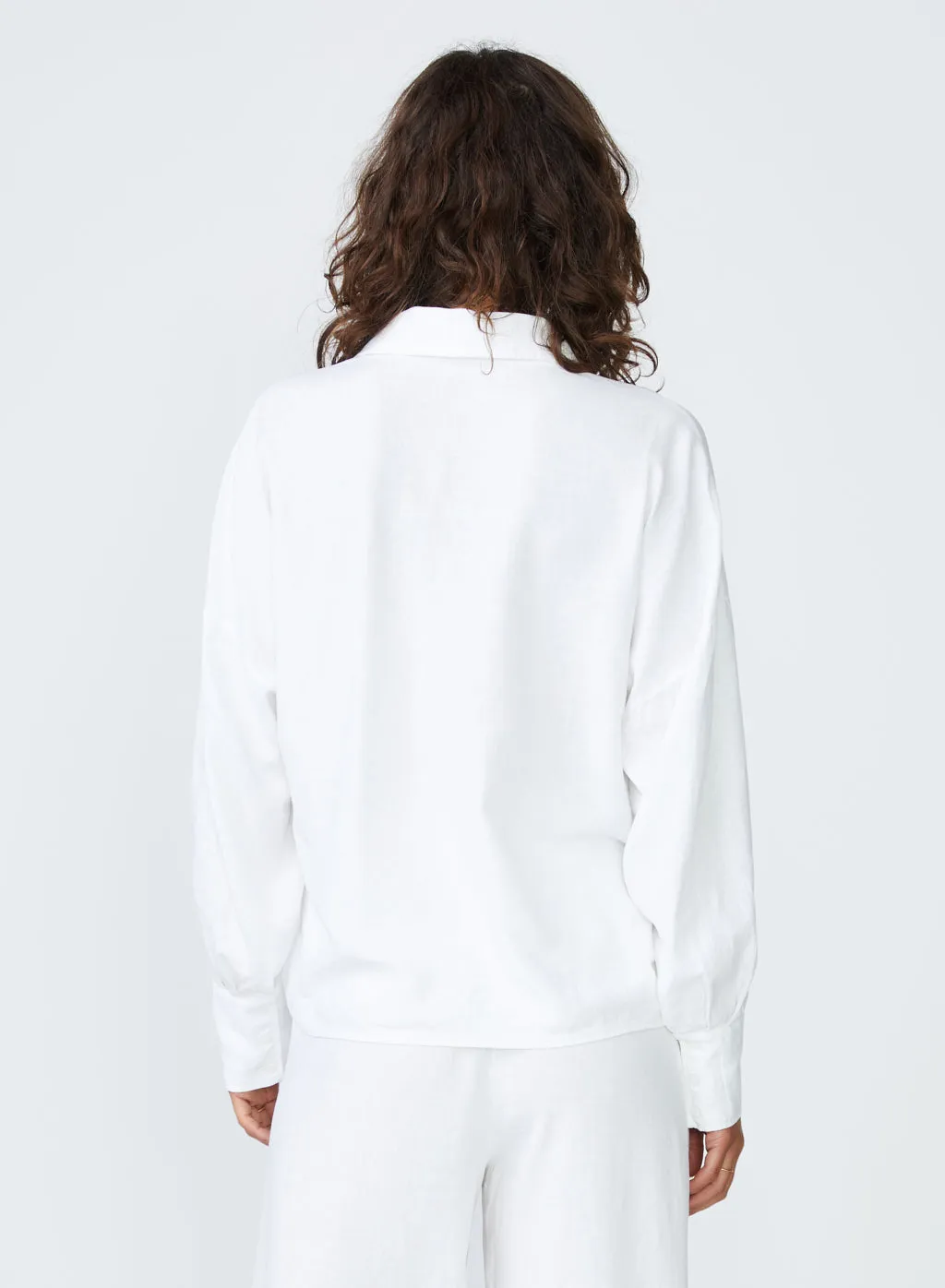 Linen Long Sleeve Front Twist Shirt in White