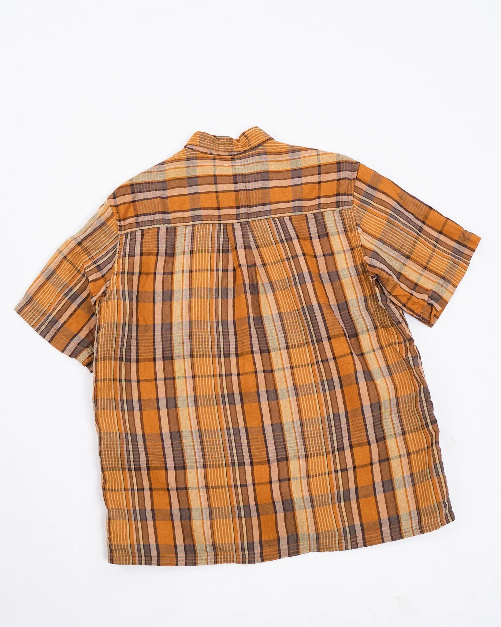 LINEN LOOSE FIT SHORT SLEEVE SHIRT ORANGE CHECK