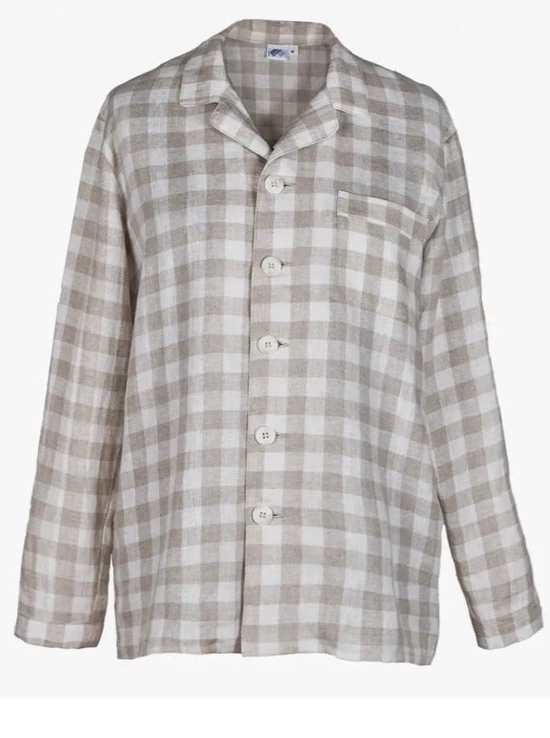 Linen Pyjama Shirt Natural Checks