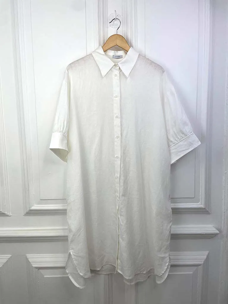 Linen Shirt Dress - White