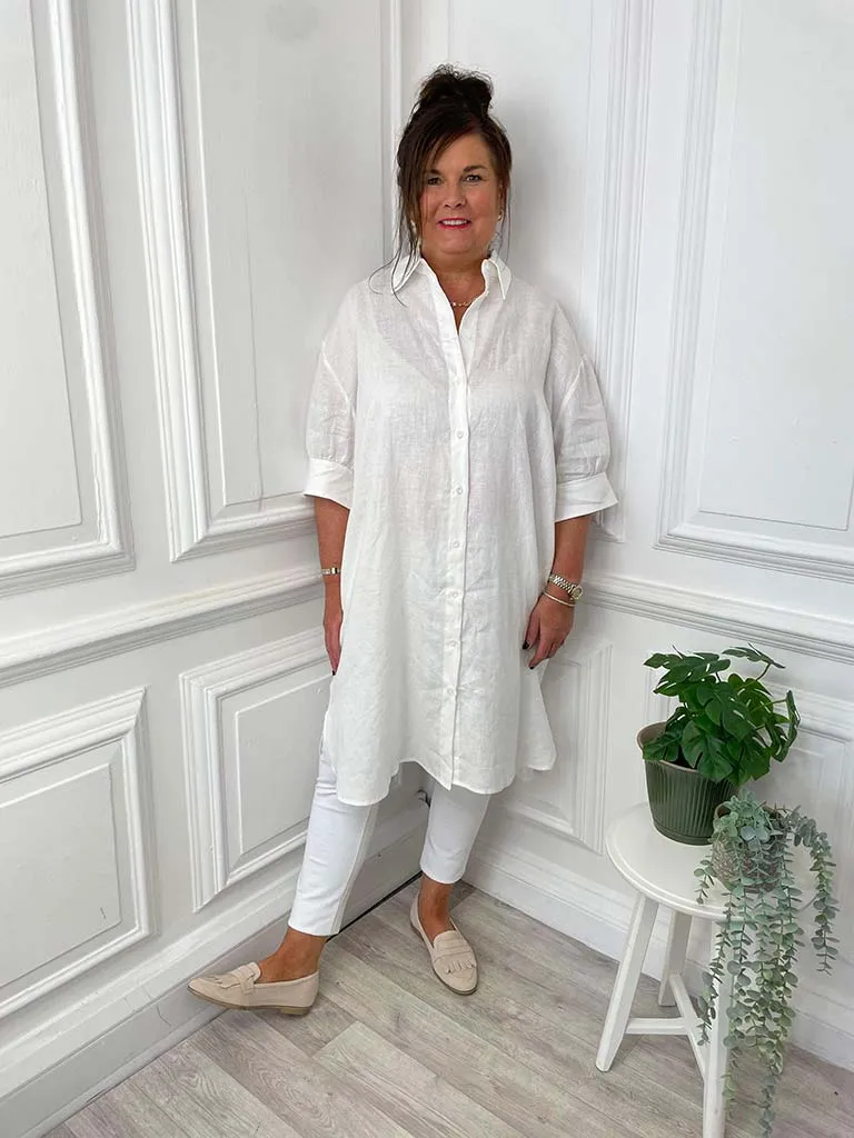 Linen Shirt Dress - White