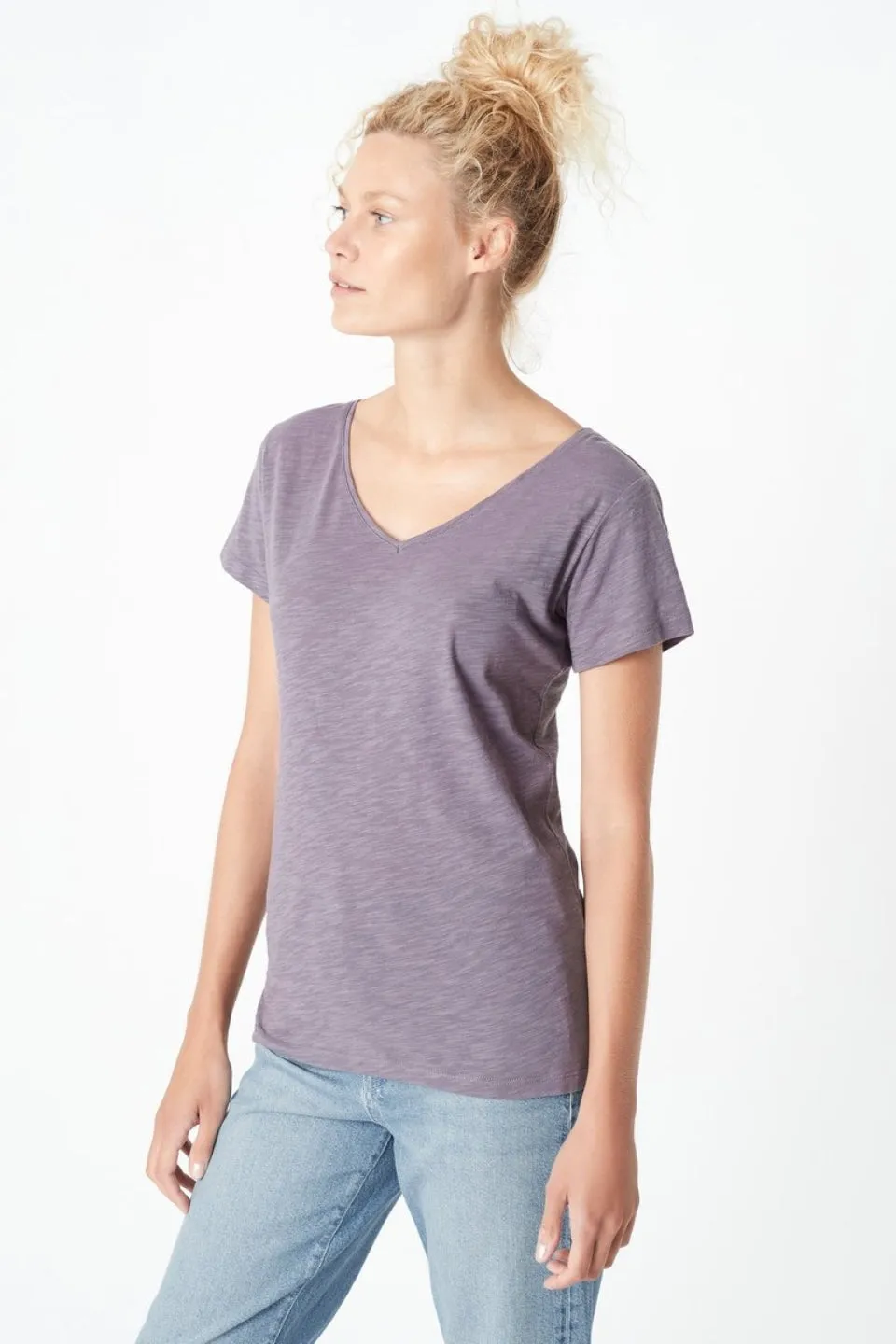 Luna Anthracite Cotton V Neck Tee