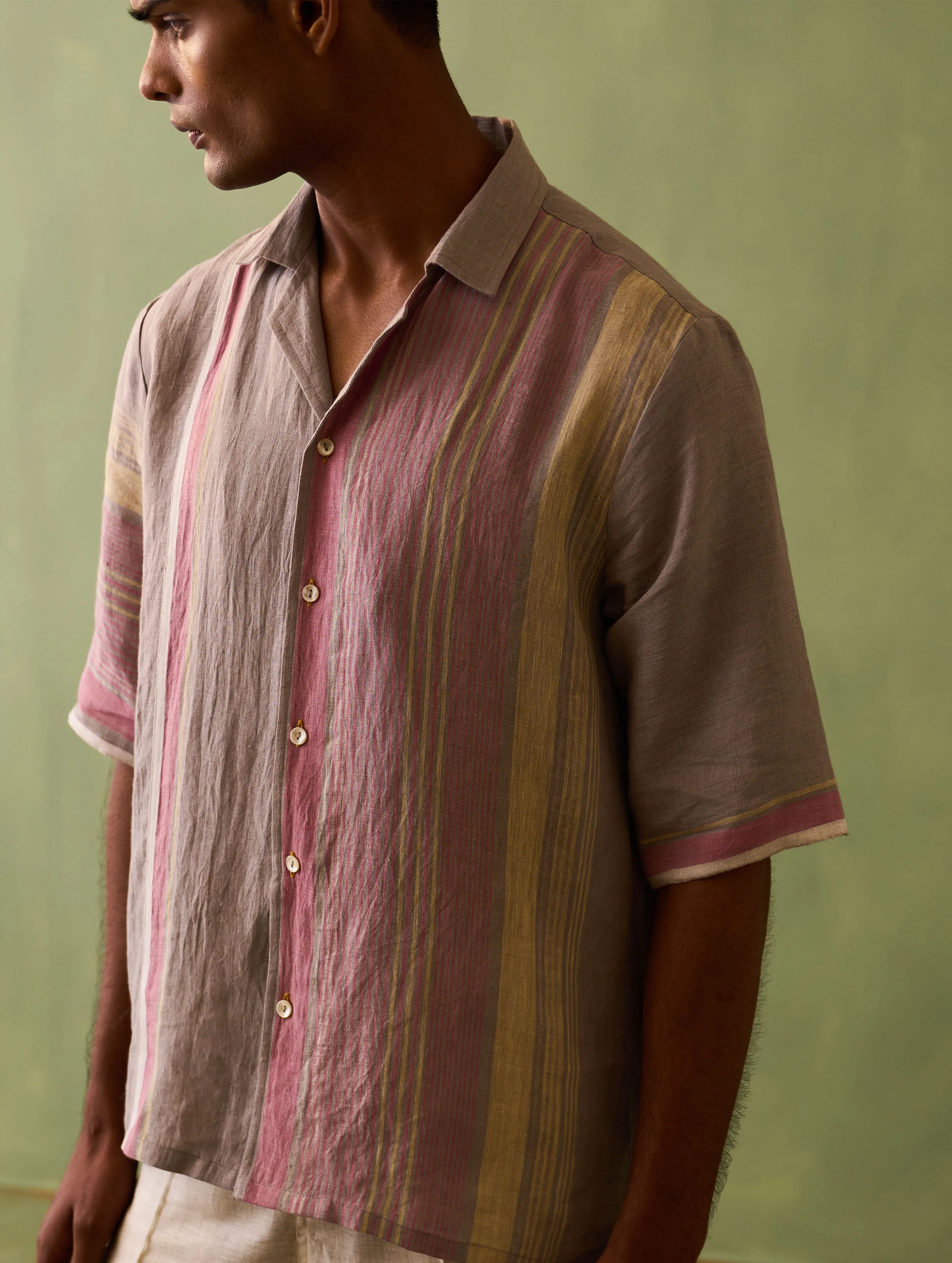 Mako Border Linen Shirt - Ash