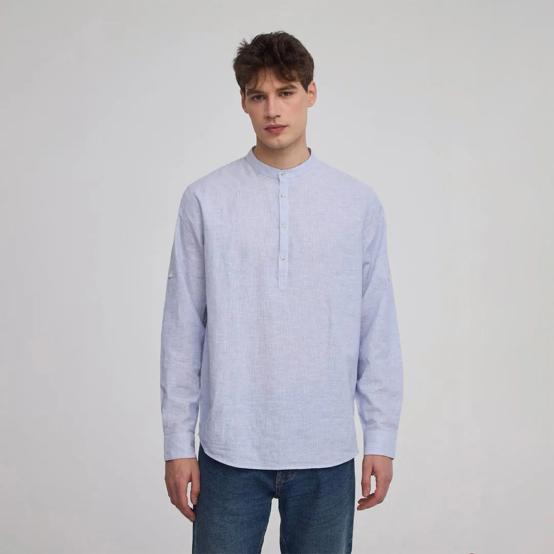 Mandarin Collar Long Roll Up Sleeves Shirt