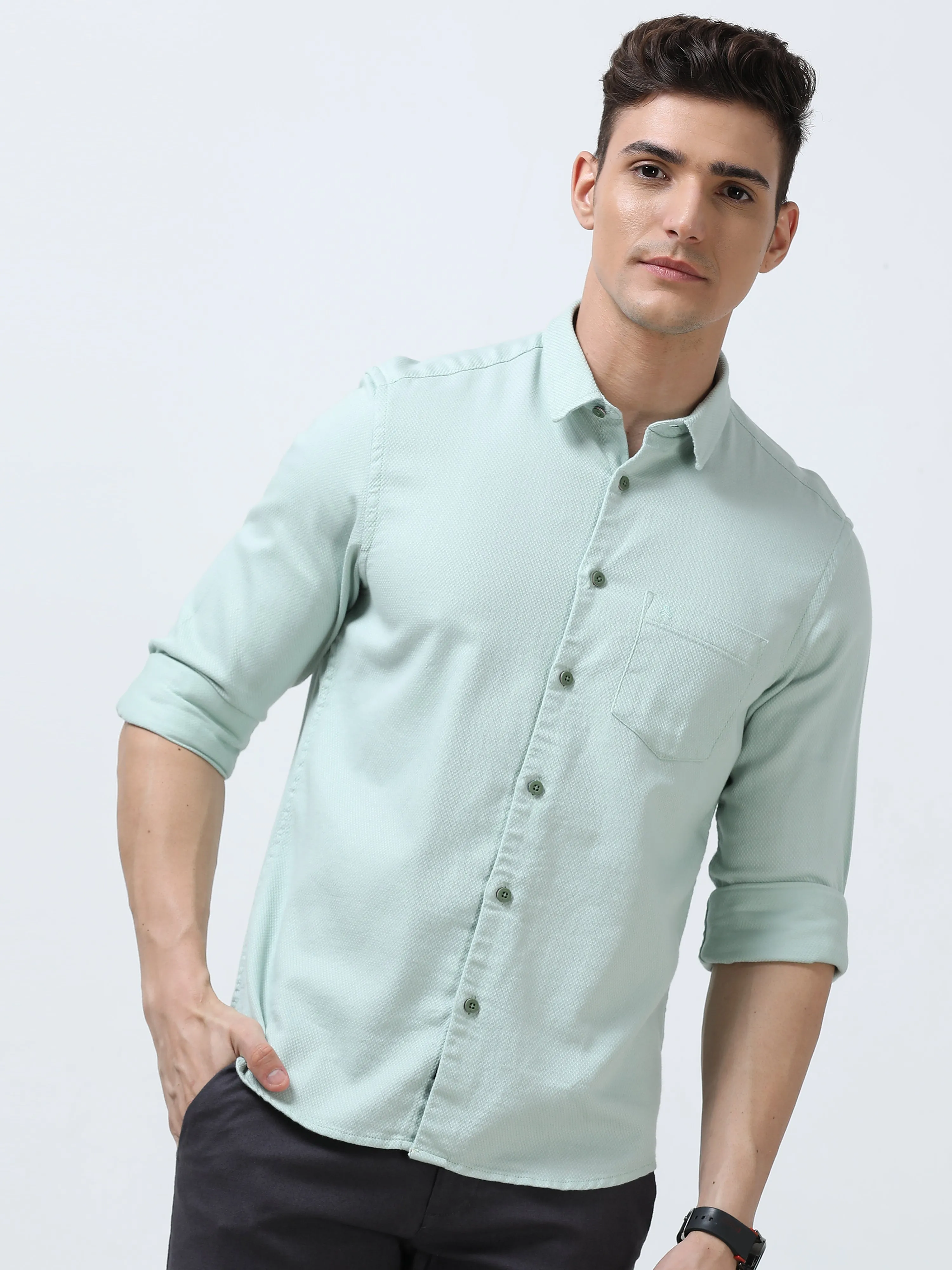 MEN'S AQUAMARINE-SOLID SLIM FIT SHIRT