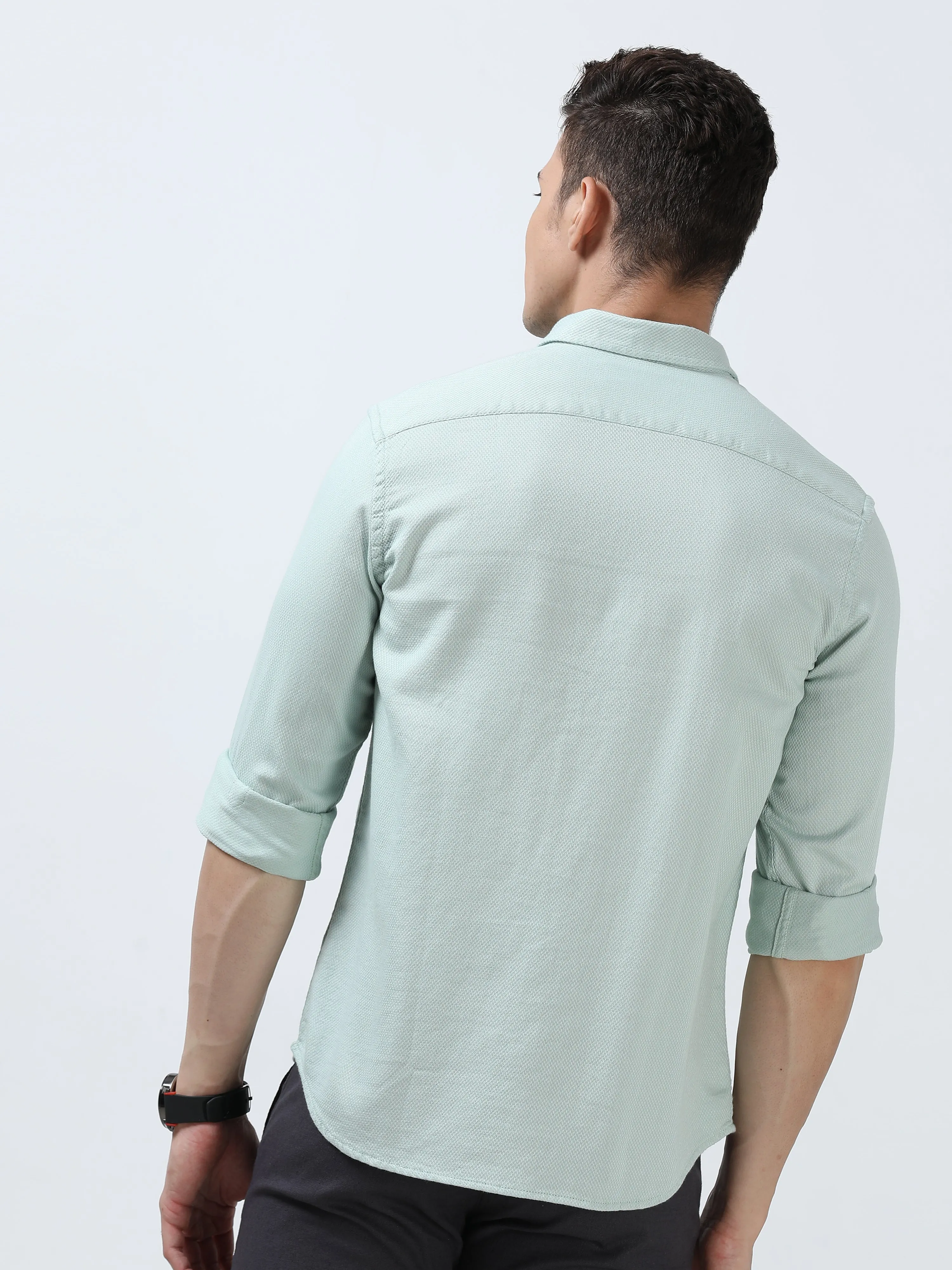 MEN'S AQUAMARINE-SOLID SLIM FIT SHIRT