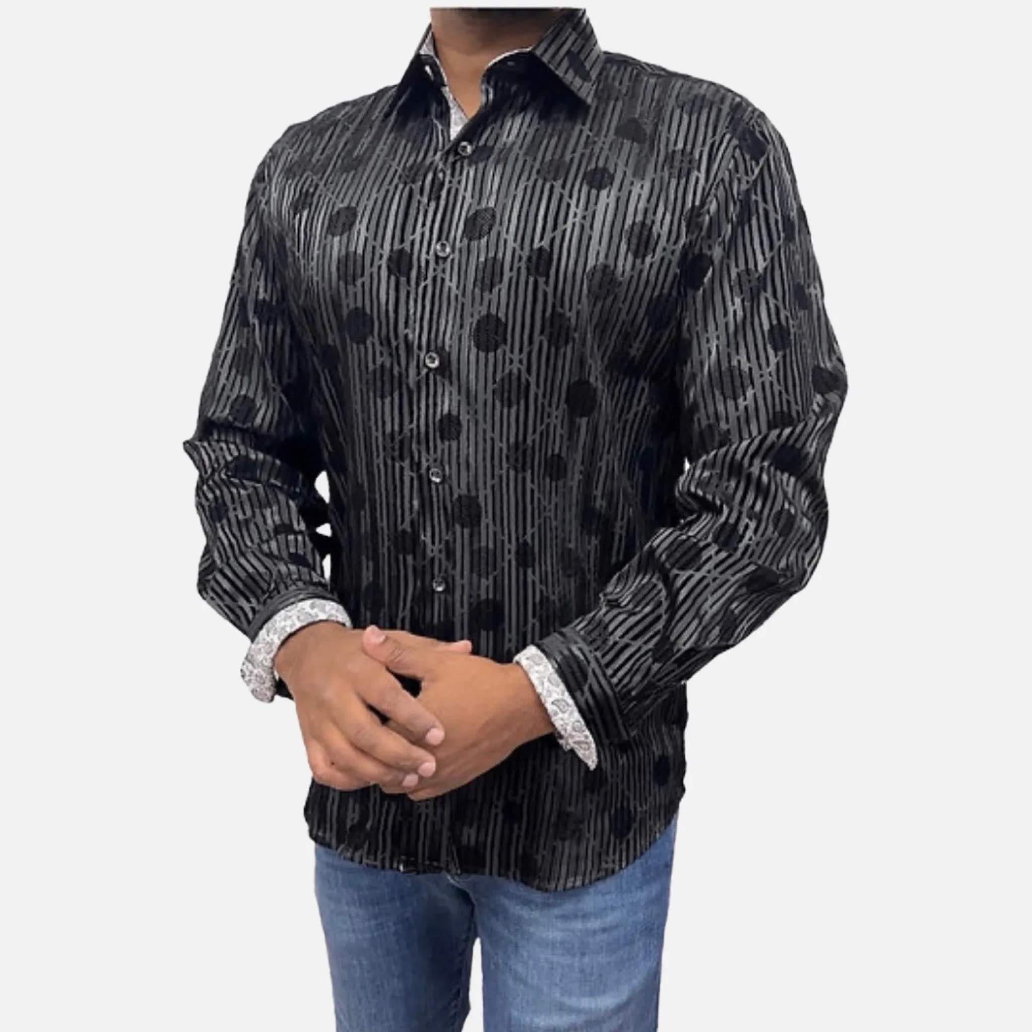 Men's Black Tone on Tone Button Up Shirt | Slim Fit