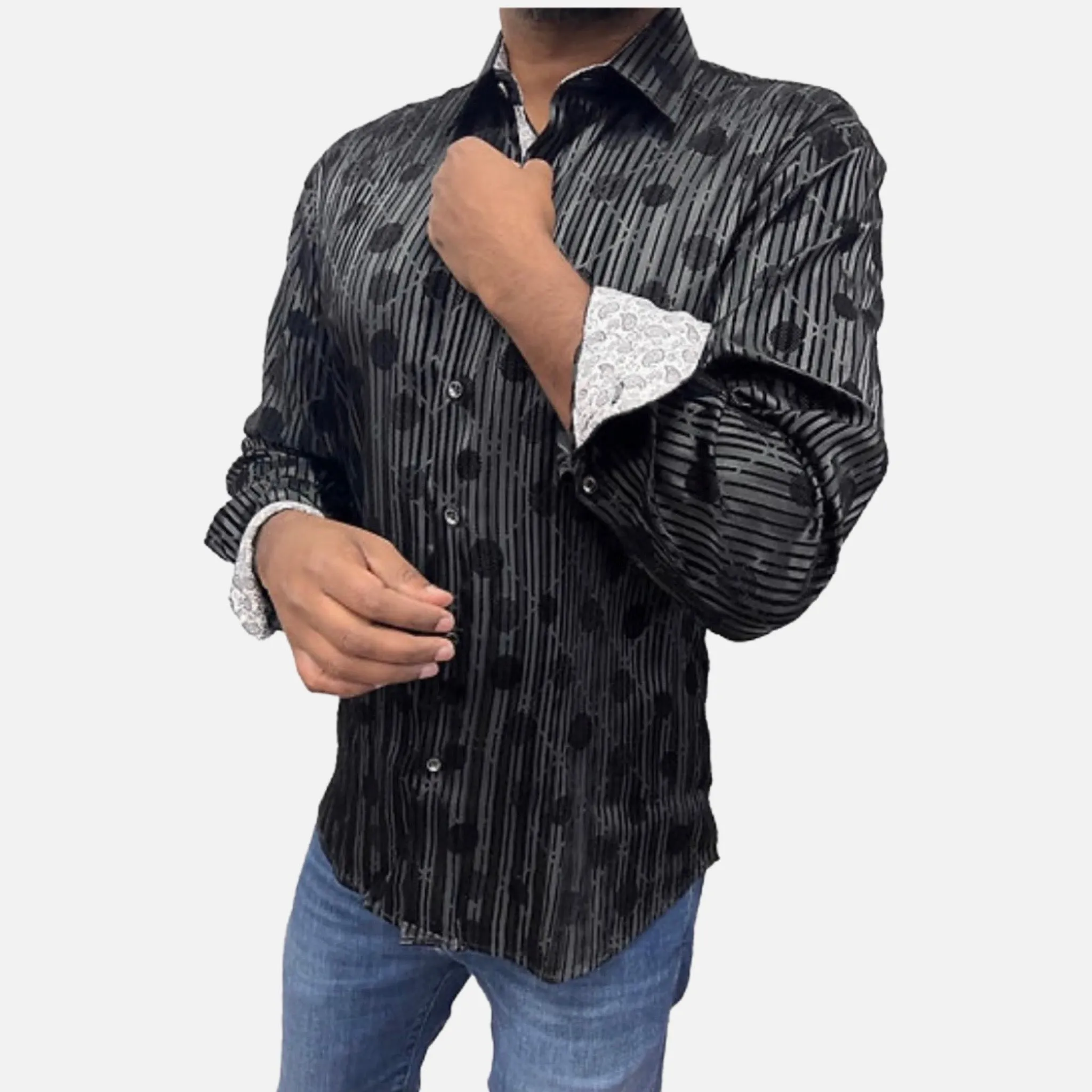 Men's Black Tone on Tone Button Up Shirt | Slim Fit