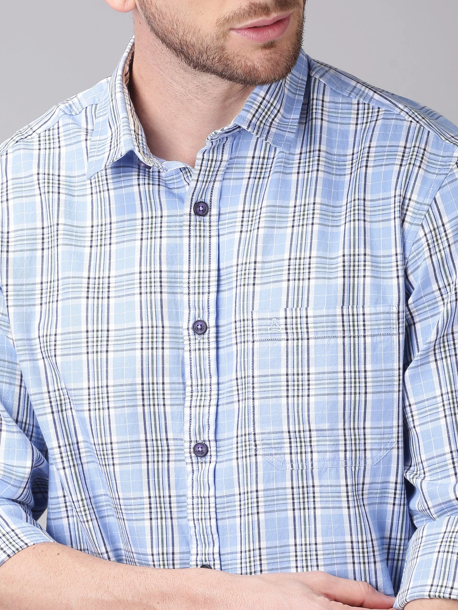 MEN'S BLUE CHECK SLIM FIT SHIRT