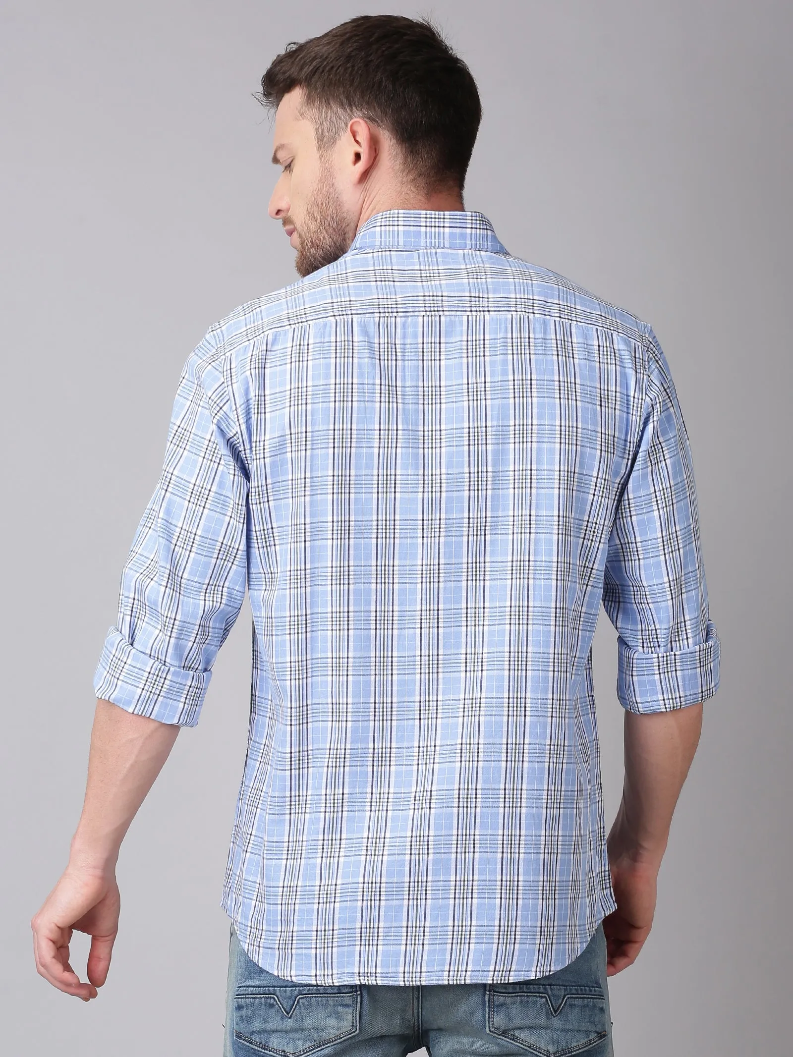 MEN'S BLUE CHECK SLIM FIT SHIRT