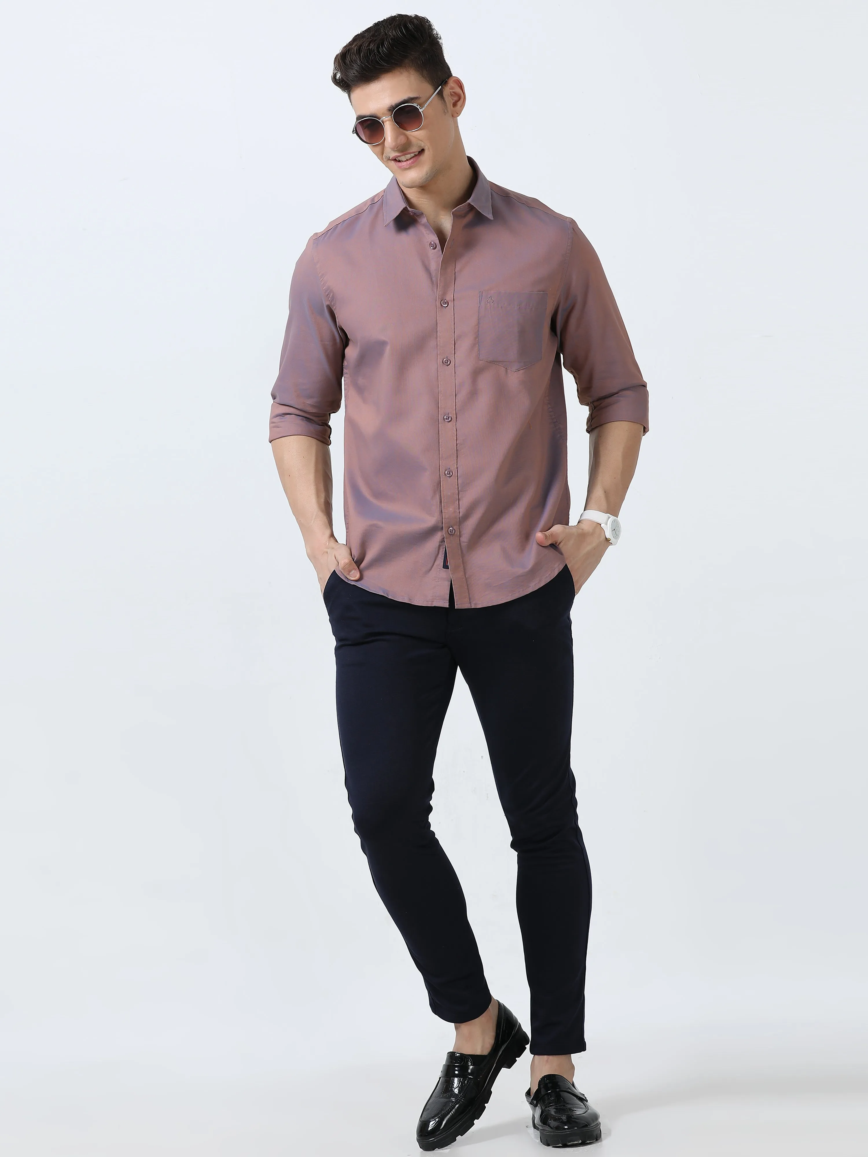 MEN'S DARK PINK-SOLID SLIM FIT SHIRT