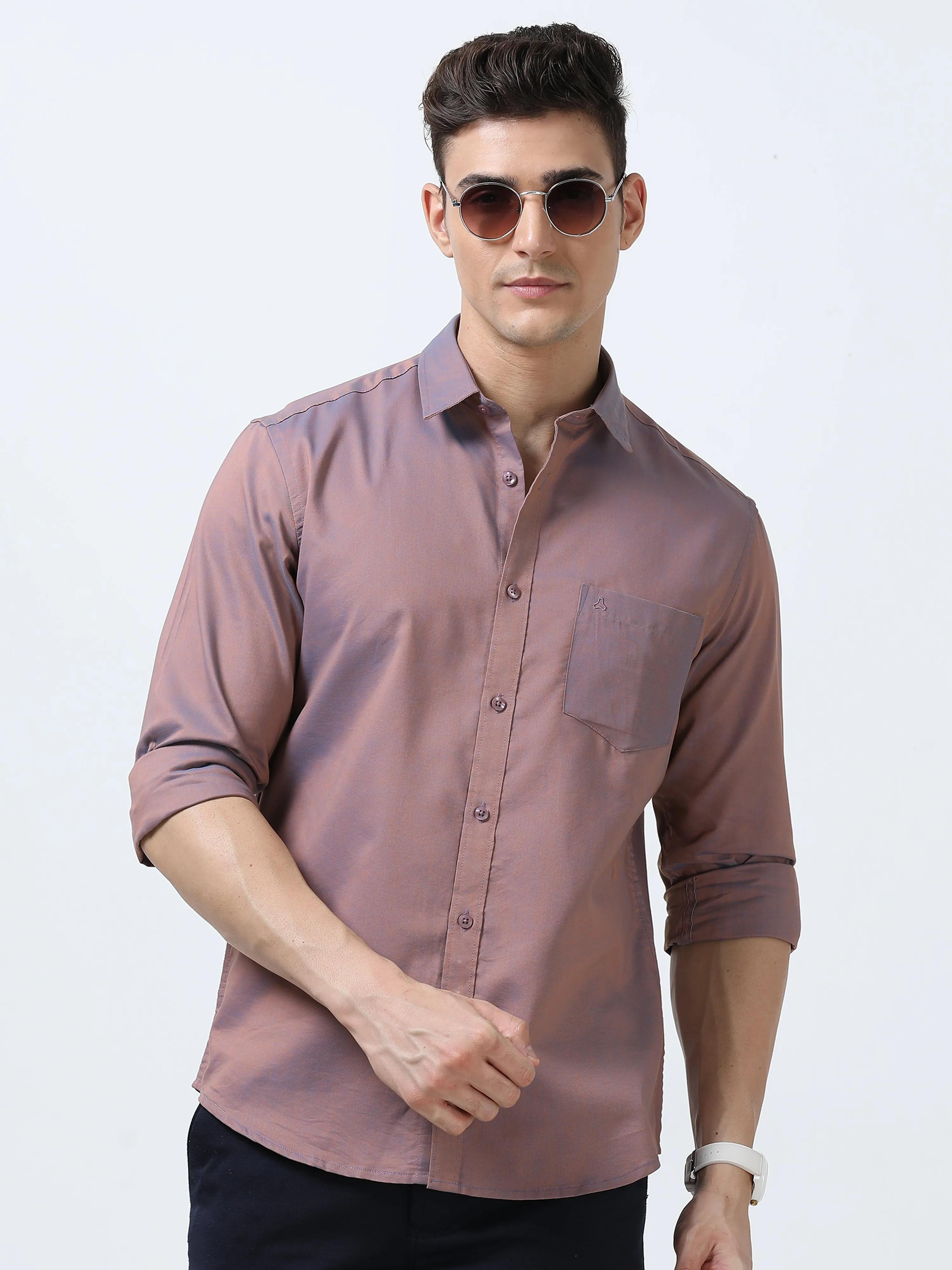 MEN'S DARK PINK-SOLID SLIM FIT SHIRT