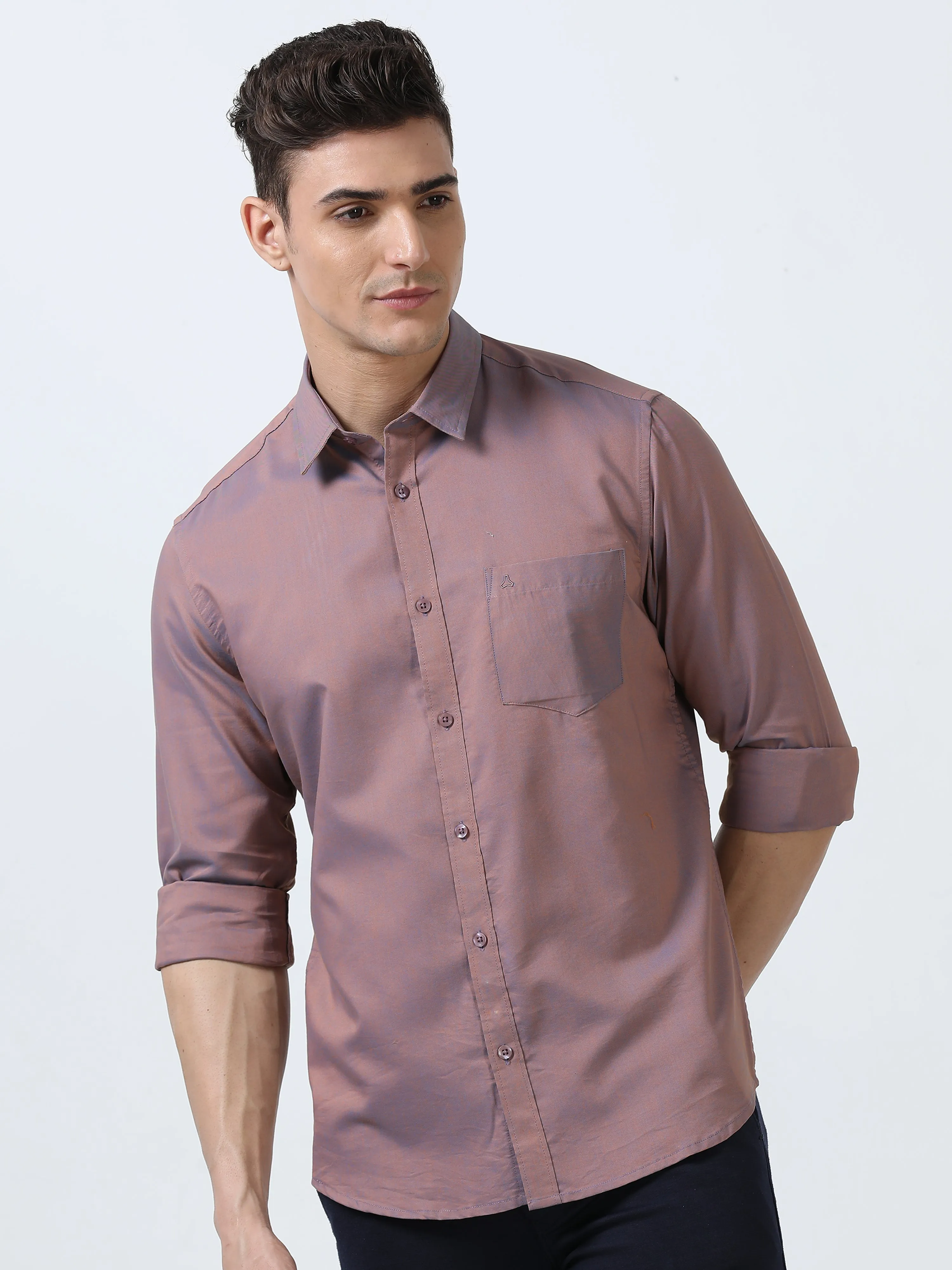 MEN'S DARK PINK-SOLID SLIM FIT SHIRT