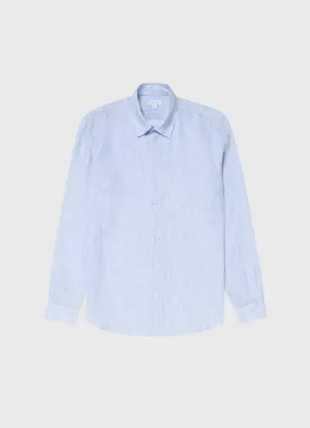 Men's Linen Shirt in Cool Blue Micro Stripe