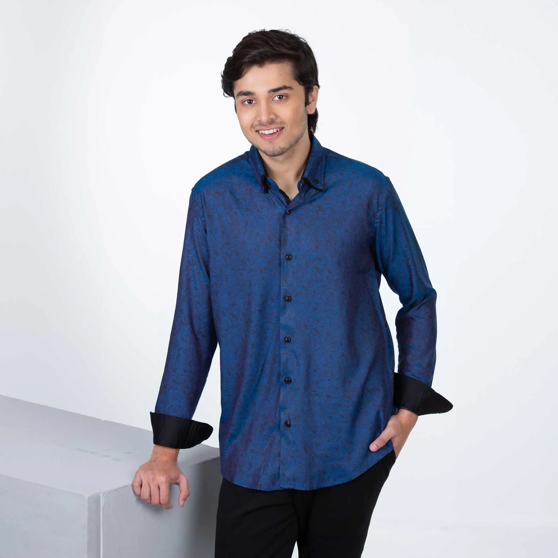 Mens Semi Formal Shirt | Floral Blue