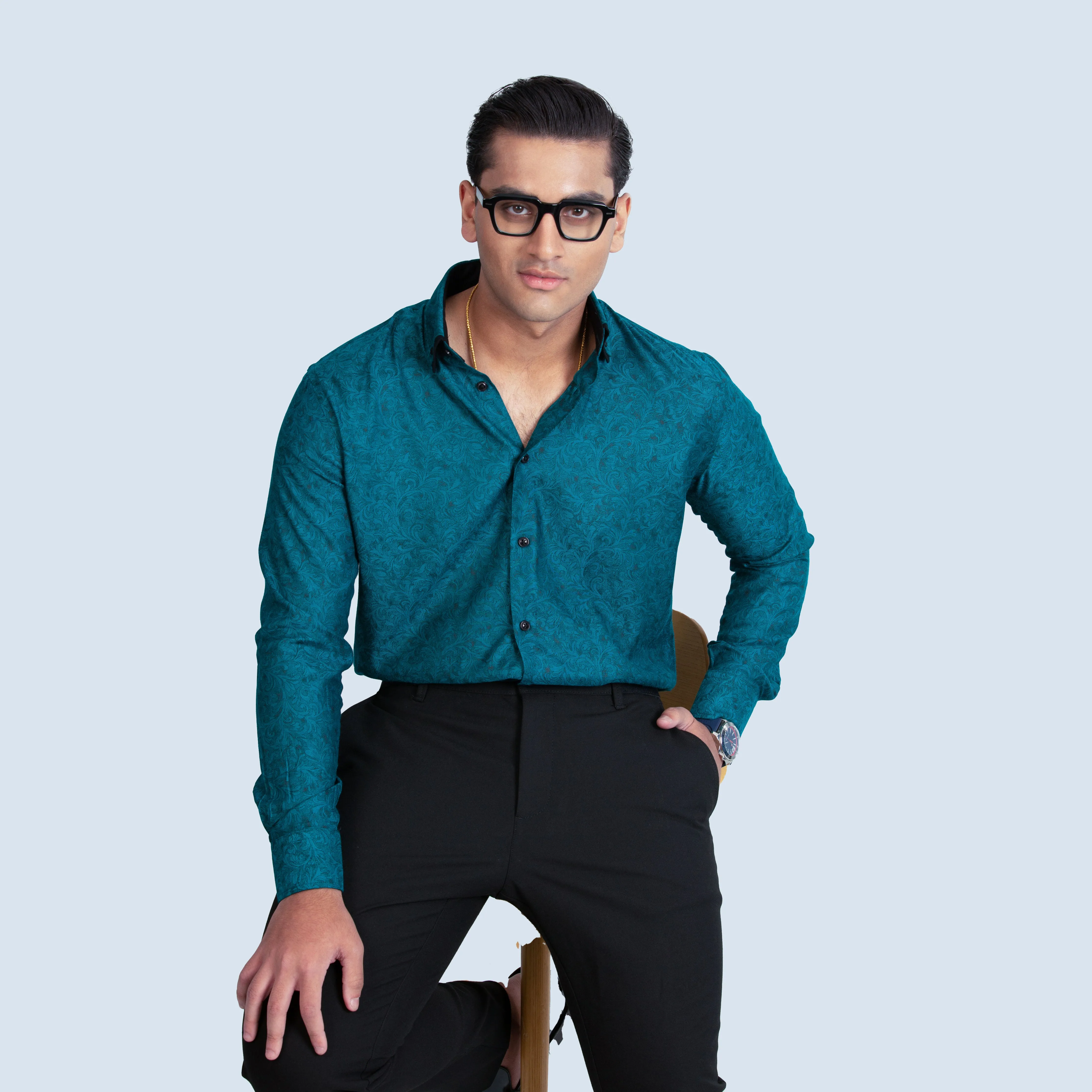 Mens Semi Formal Shirt | Floral Green