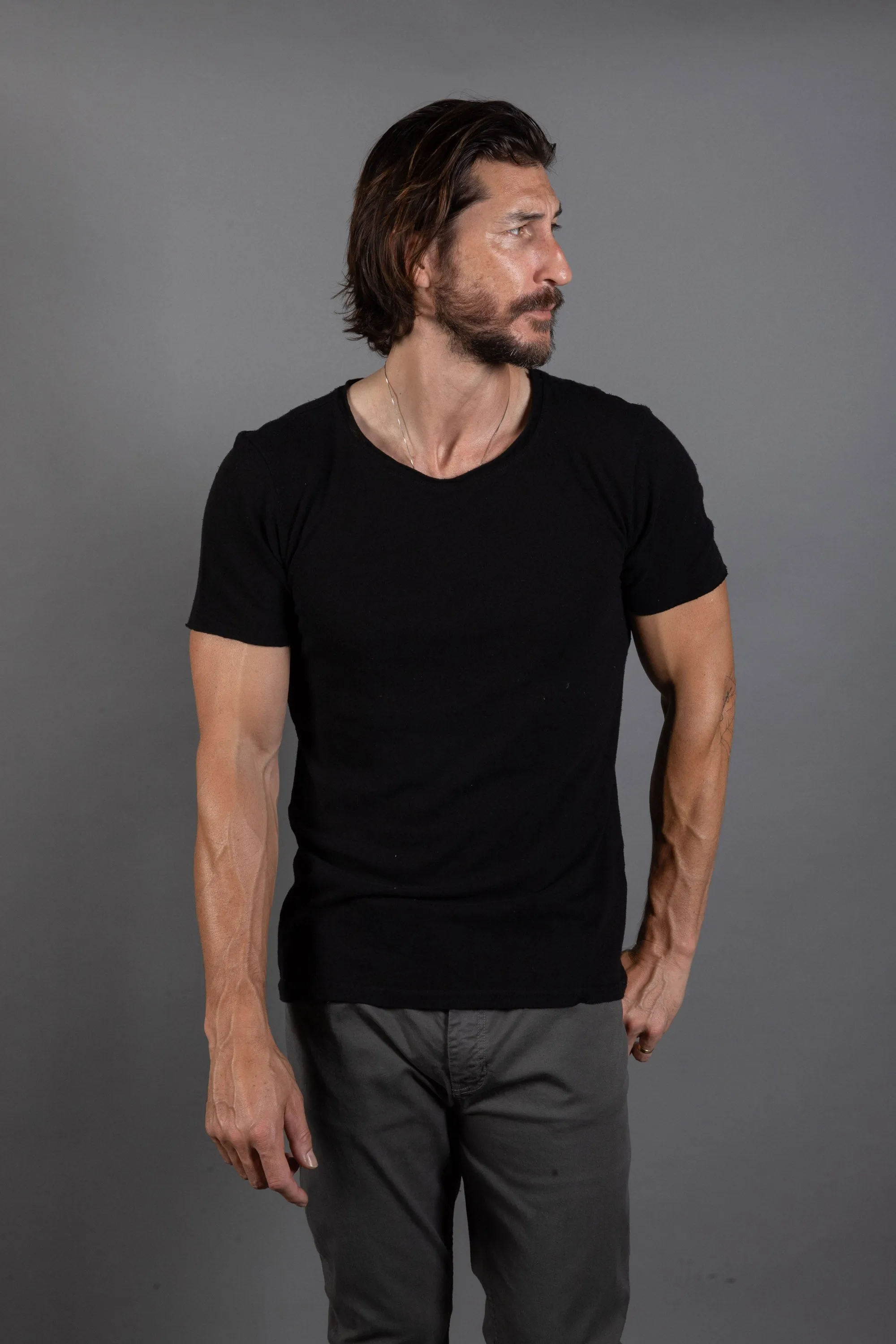 Men's Wallace Raw Neck Cotton Linen Crew Tee