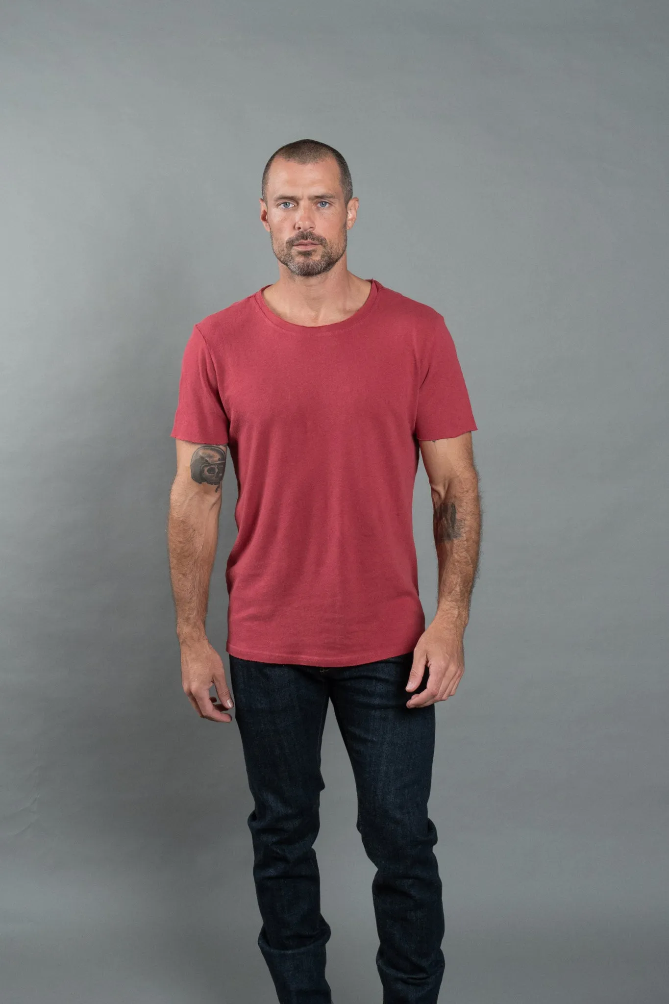 Men's Wallace Raw Neck Cotton Linen Crew Tee