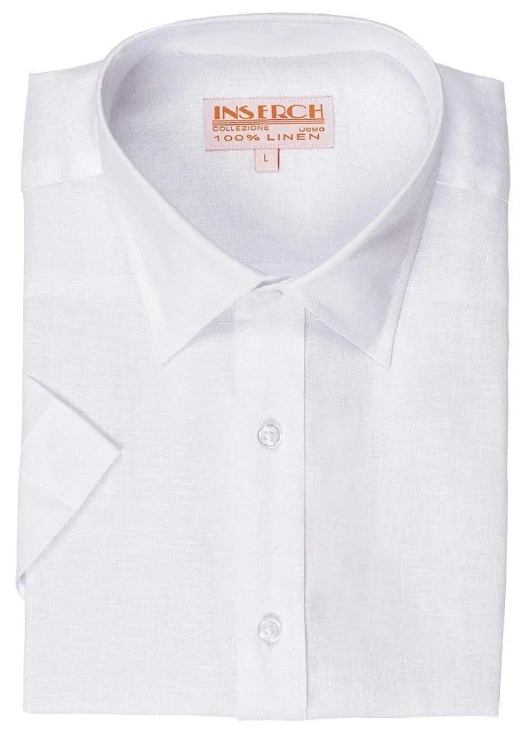 Men's White Short Sleeves Linen Shirt by Inserch