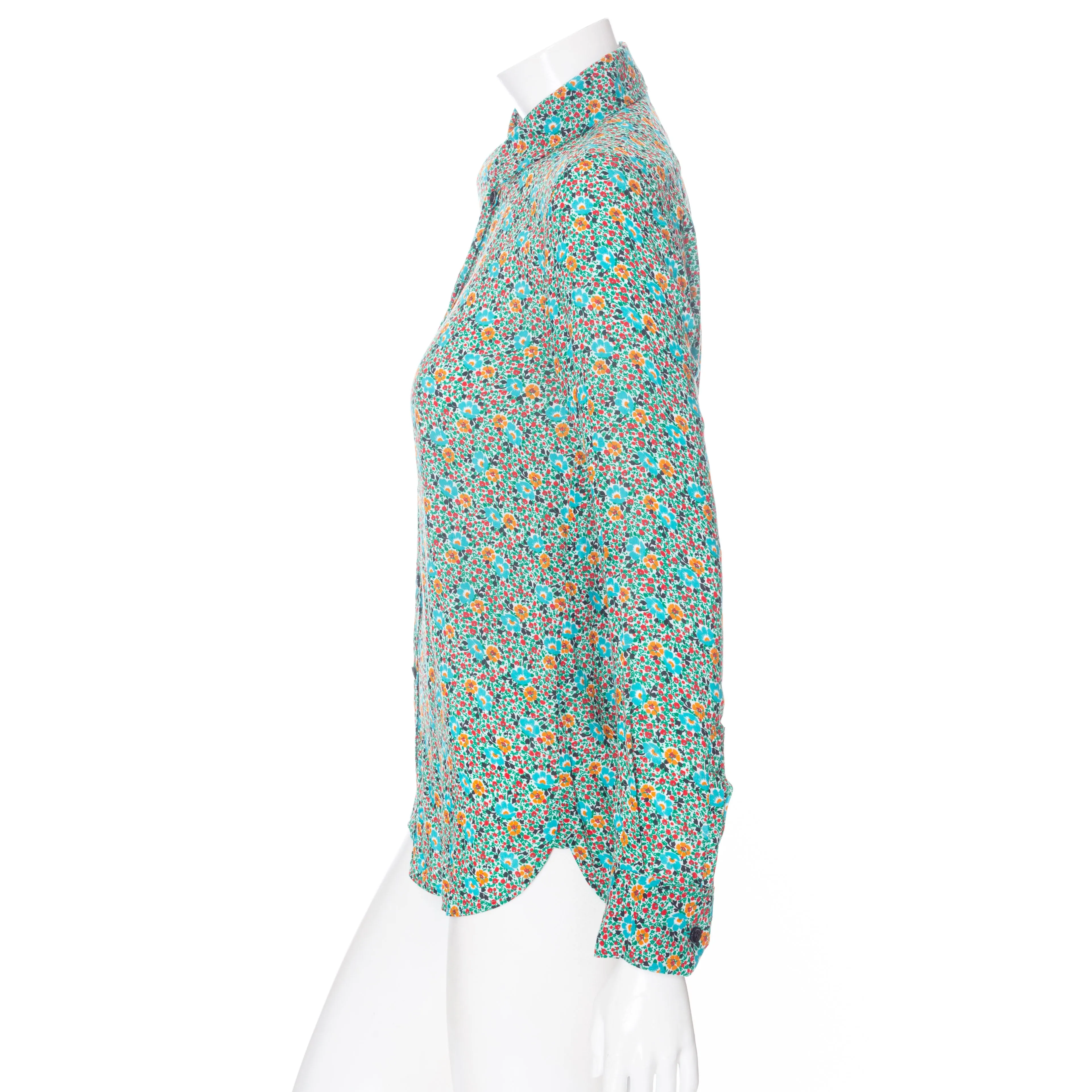 Multicolored Viscose Floral-Print Long Sleeve Button Down Shirt