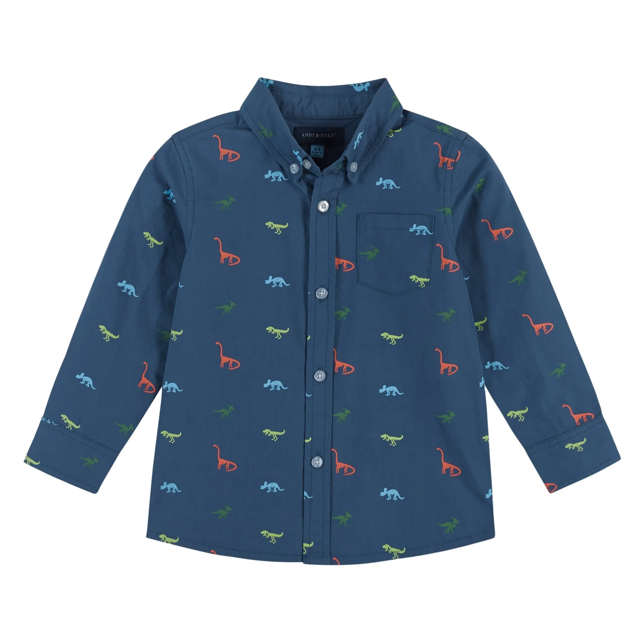 Navy Dinosaur Pattern Button Down Shirt