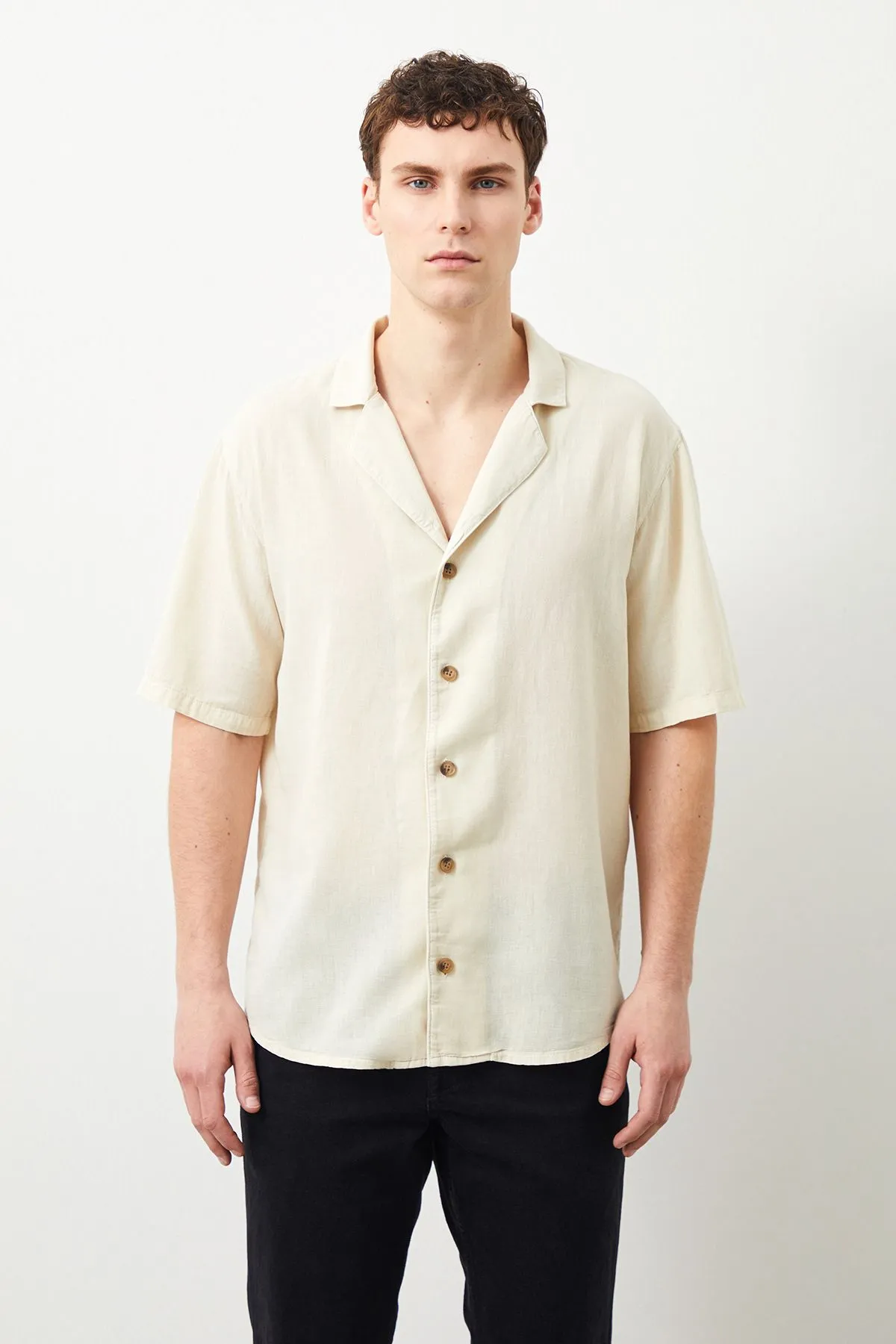 Nix Oversize Fit Beige Men's Linen Shirt