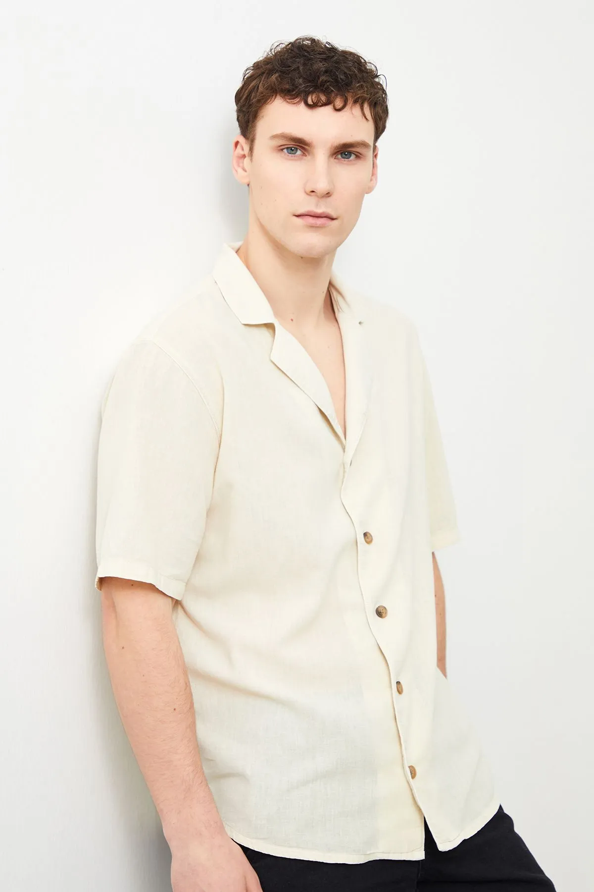 Nix Oversize Fit Beige Men's Linen Shirt