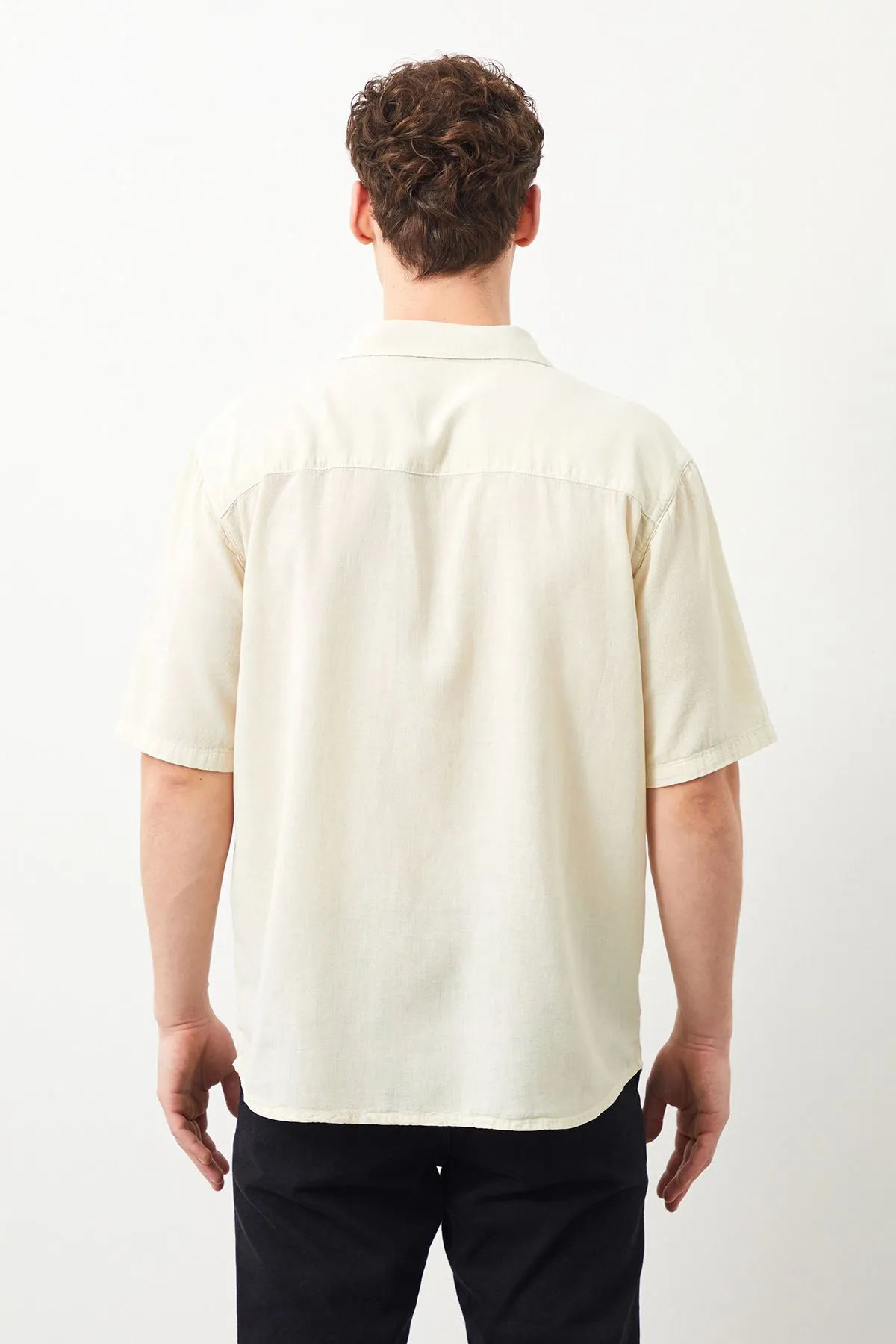 Nix Oversize Fit Beige Men's Linen Shirt