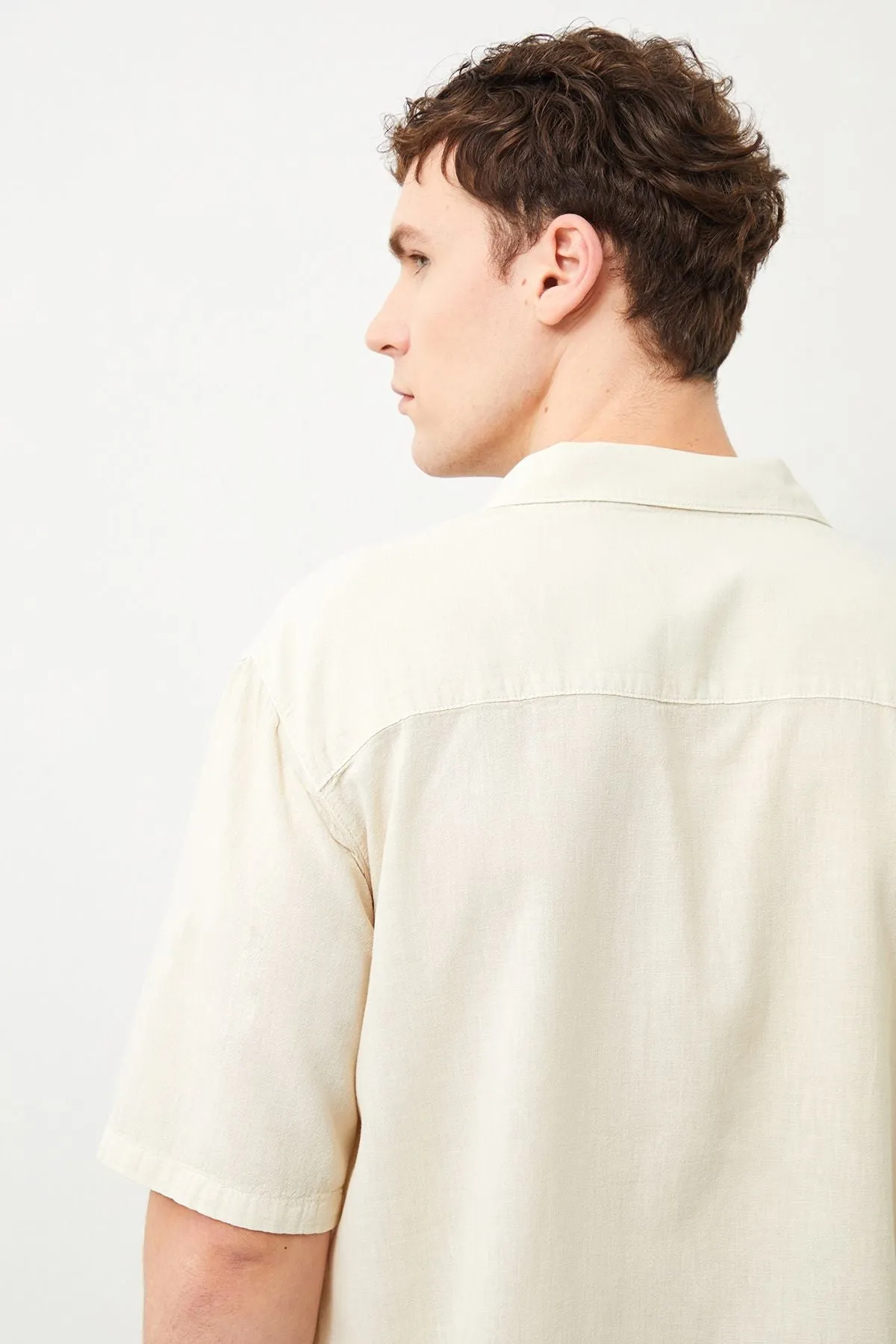 Nix Oversize Fit Beige Men's Linen Shirt