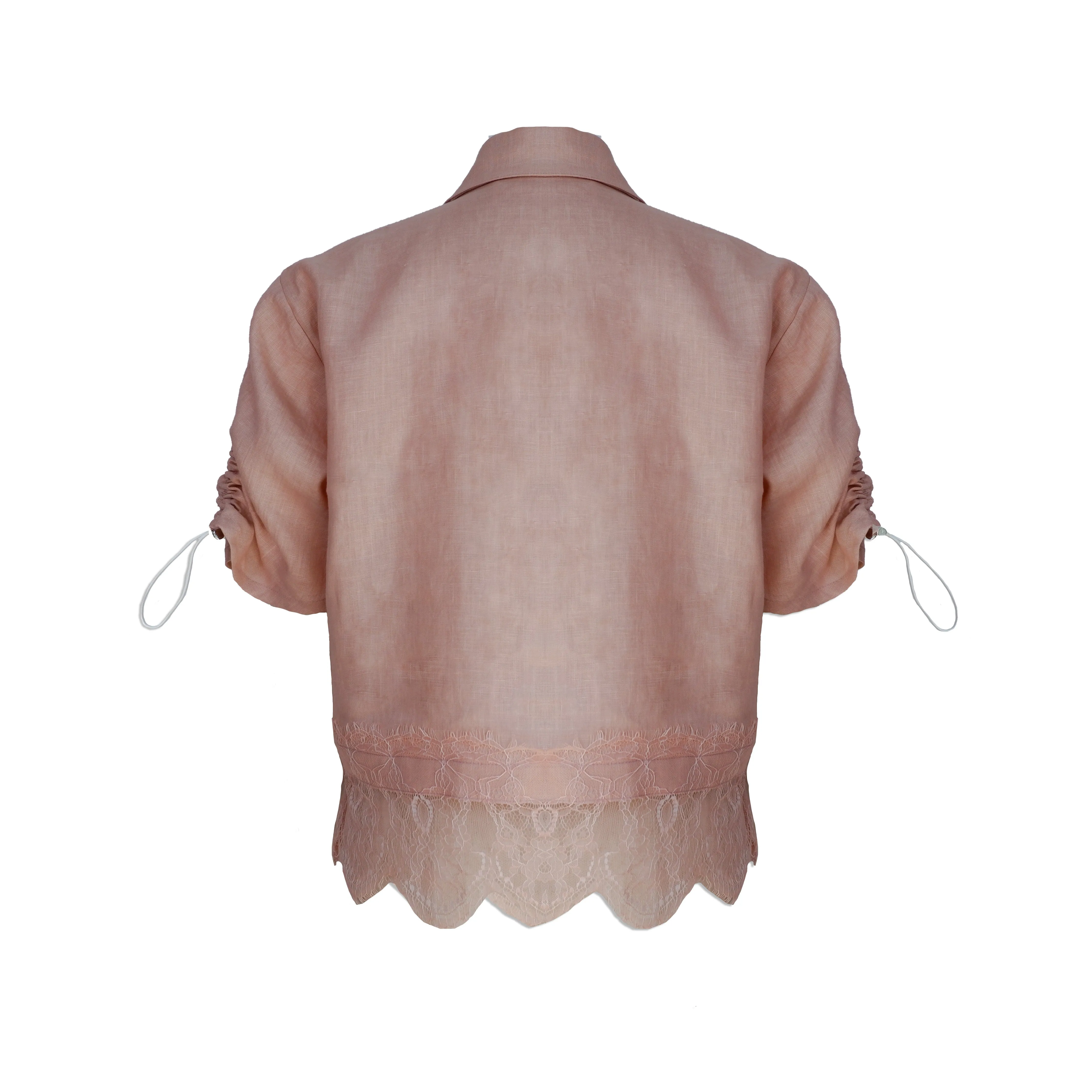 Nude Linen Shirt with Lace Detail