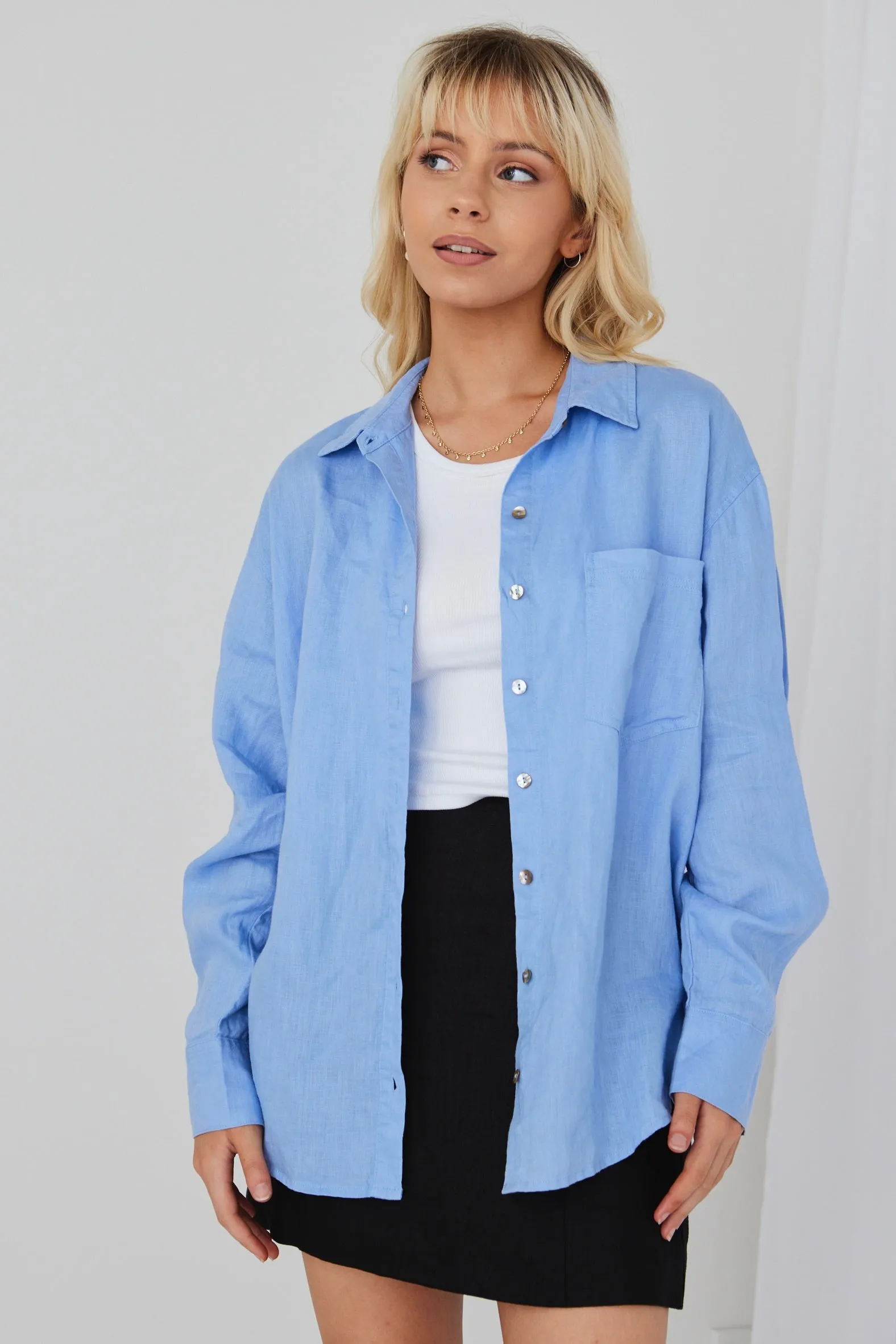 Optimum Cornflower Linen Oversized Shirt