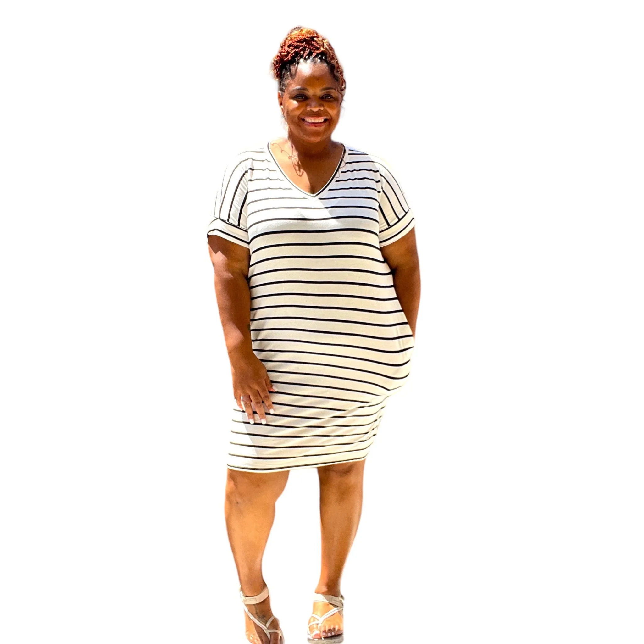 Plus Size Everyday Basic Striped Tunic Dress