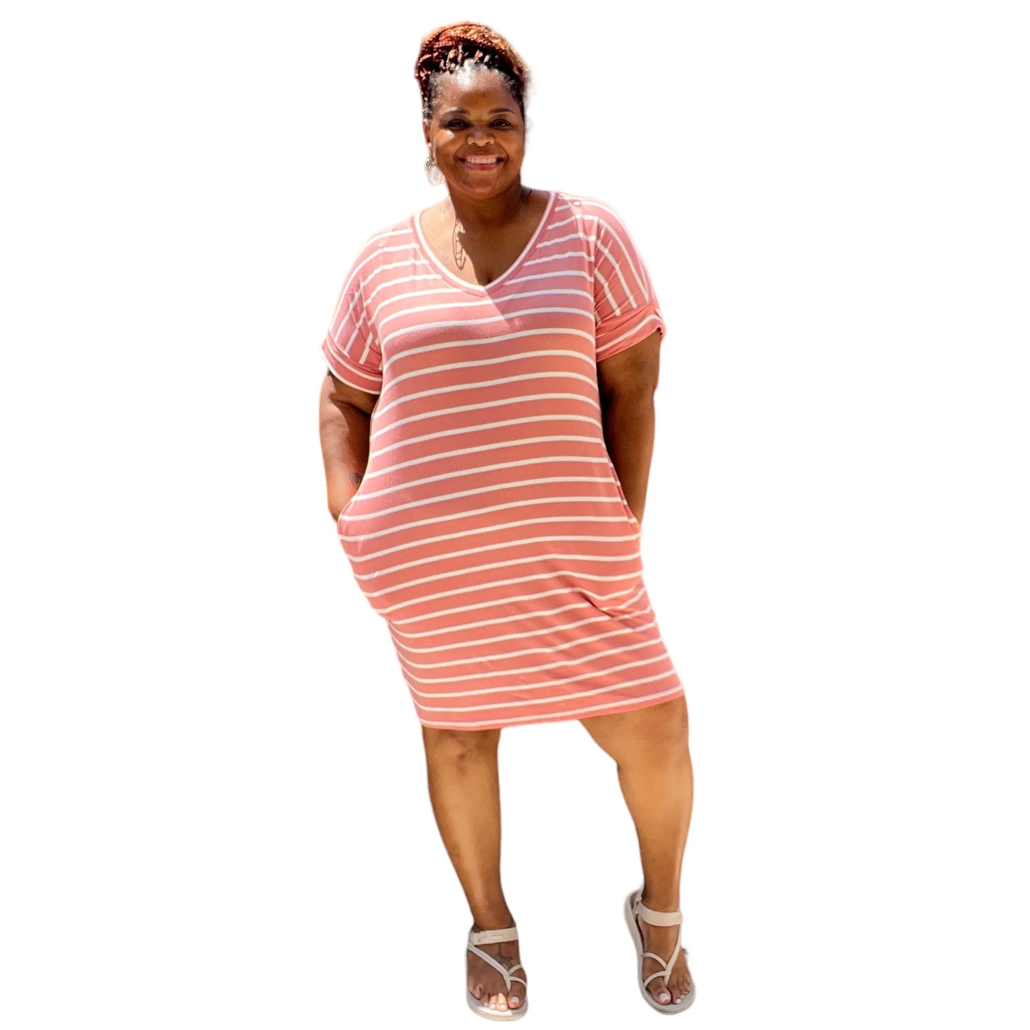 Plus Size Everyday Basic Striped Tunic Dress