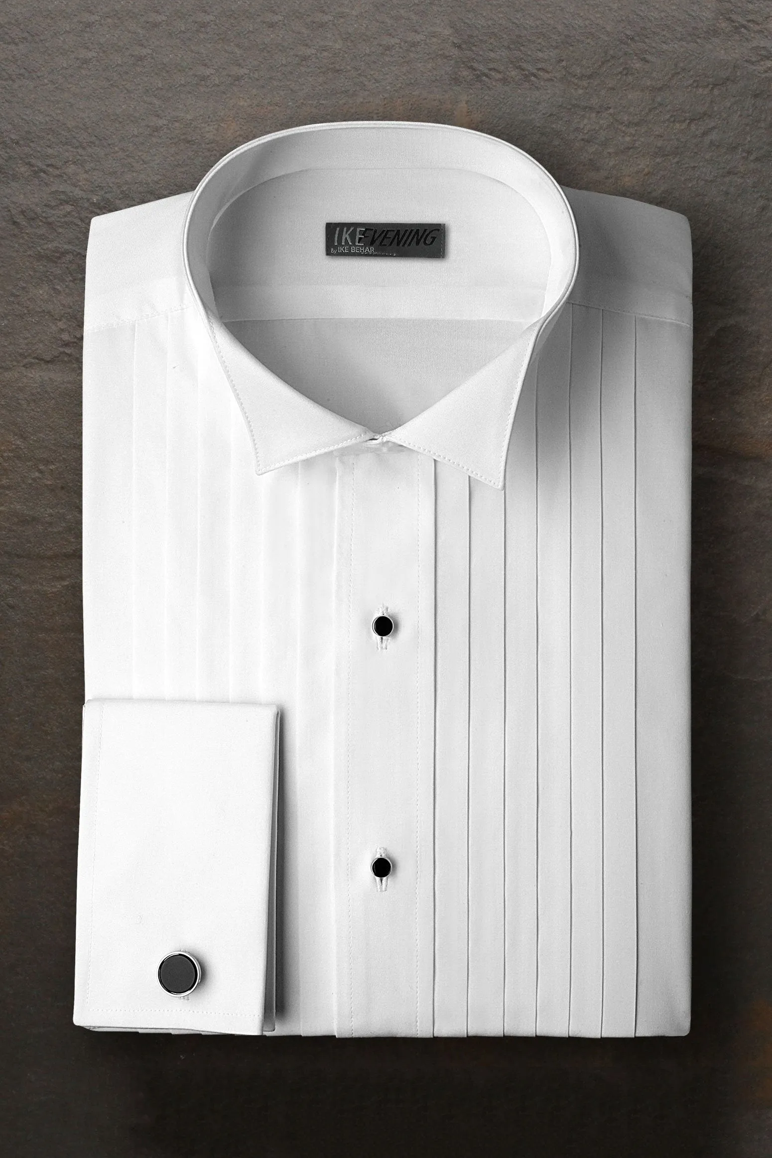 "Alexander" White Pleated Wingtip Tuxedo Shirt