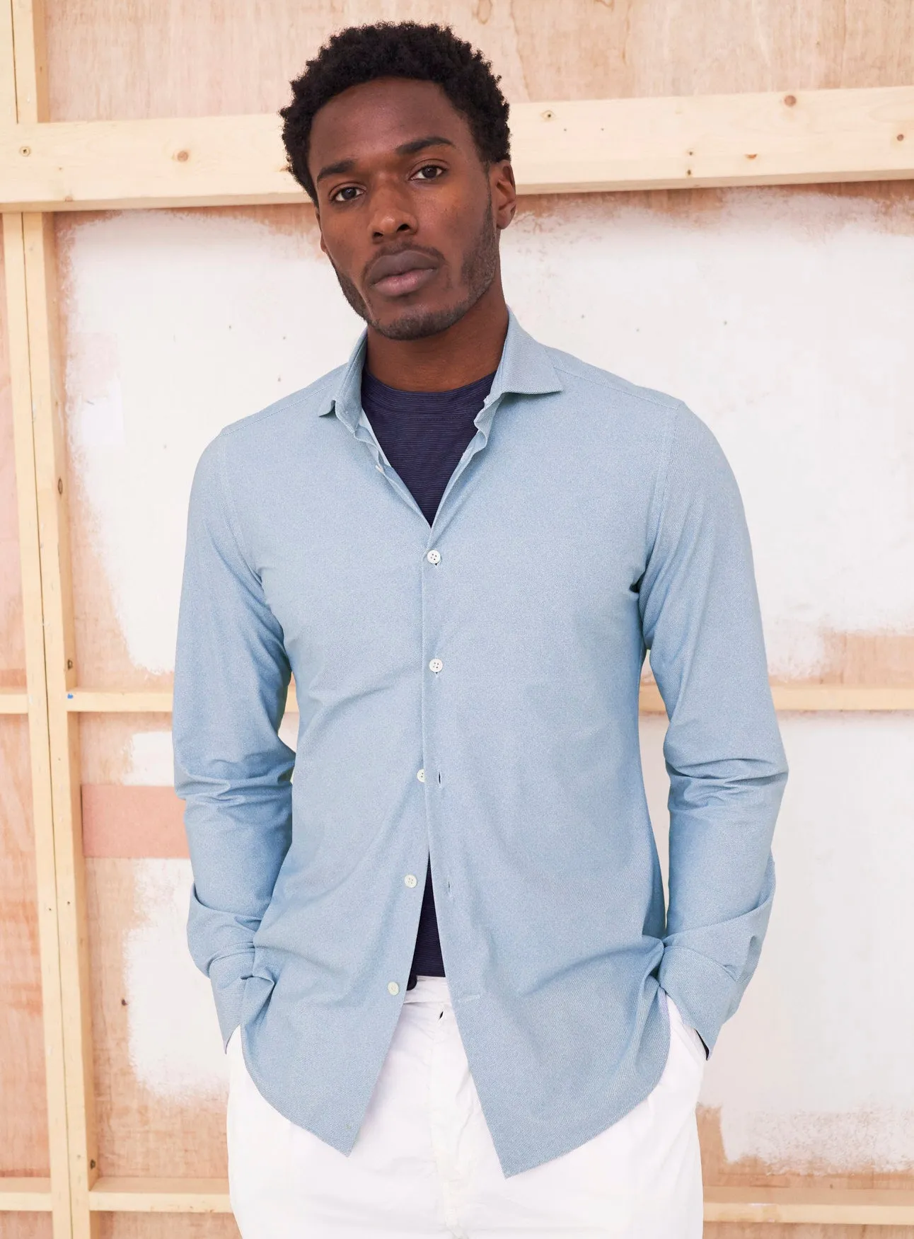 Recycled Italian Sky Twill Print Comfort Shirt