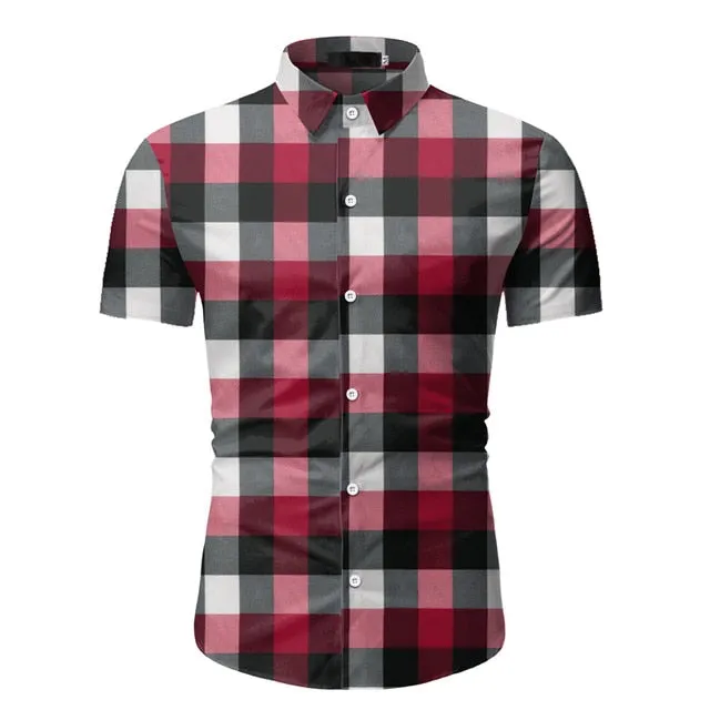 Red Plaid Shirt Men 2020 Summer Brand Classic Short Sleeve Dress Shirt Casual Button Down Office Workwear Chemise Homme M-3XL