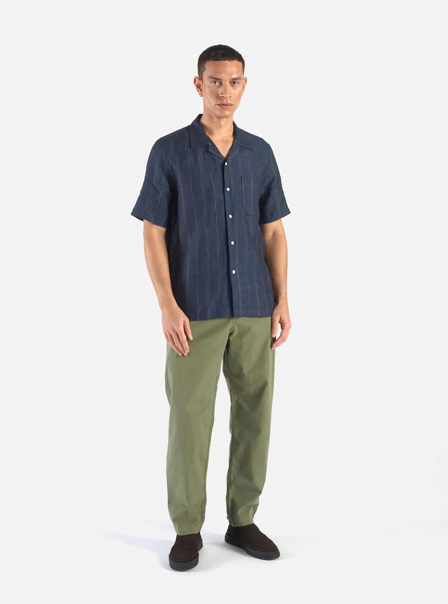 Road Shirt - Navy Stripe Linen