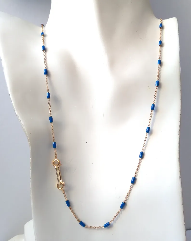 Roni Blue Enamel Jeweled Chain Necklace