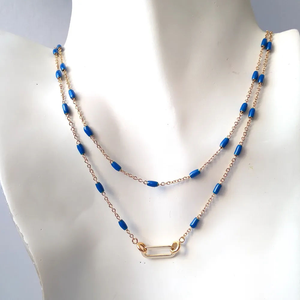 Roni Blue Enamel Jeweled Chain Necklace