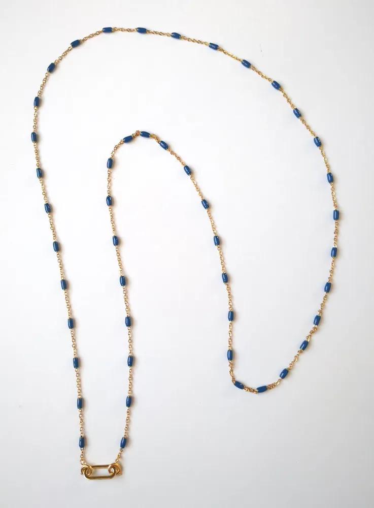 Roni Blue Enamel Jeweled Chain Necklace