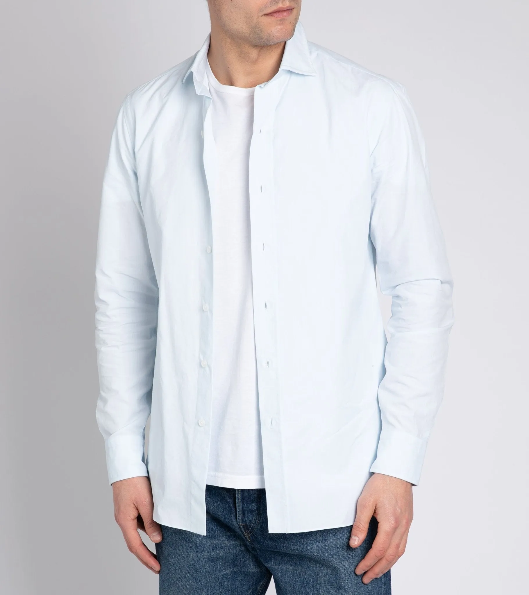 Salvatore Piccolo Light Canvas Shirt: Pale Blue