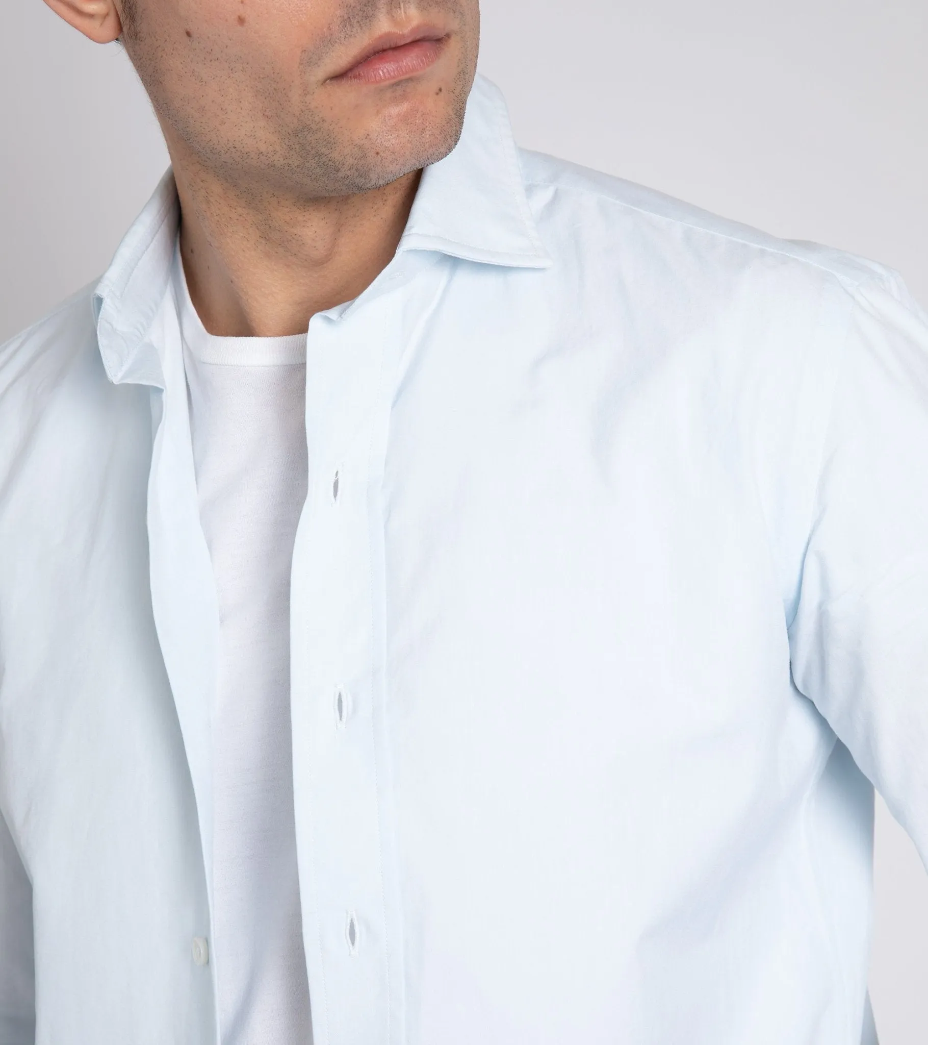 Salvatore Piccolo Light Canvas Shirt: Pale Blue