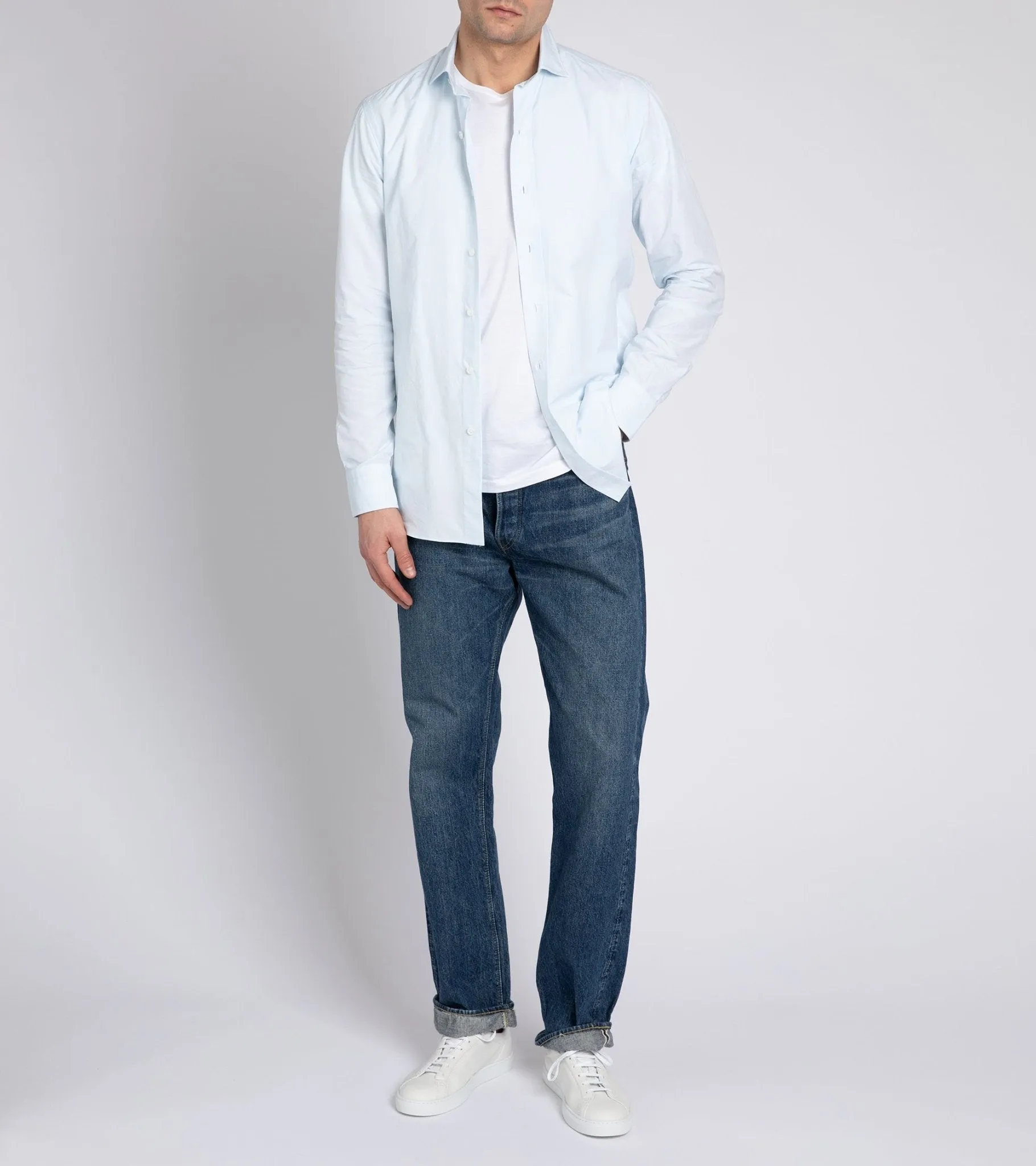 Salvatore Piccolo Light Canvas Shirt: Pale Blue