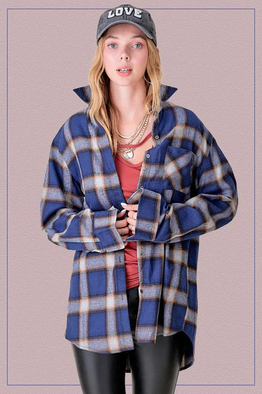 Shania Oversized Plaid Button Down Shirt