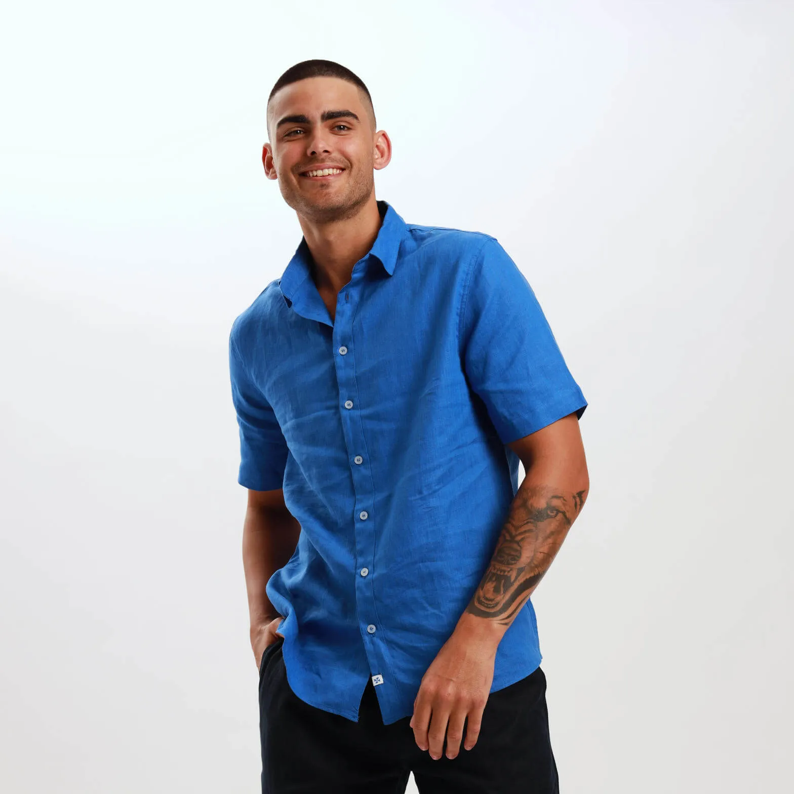 Short Sleeve Linen Shirt | Royal Blue