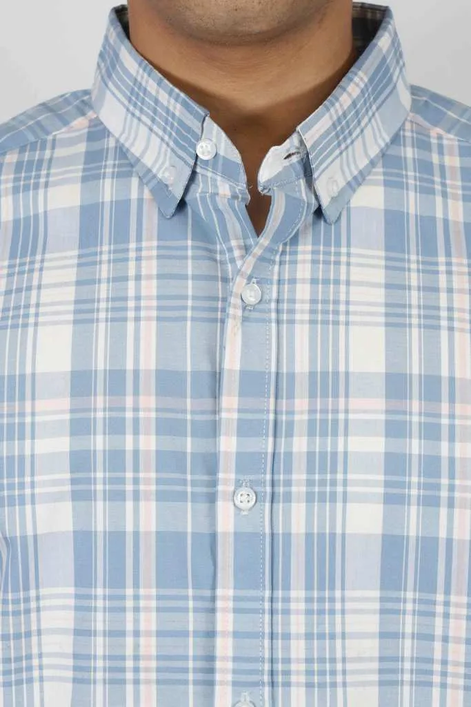 Sky Blue & White Checkered Casual Shirt