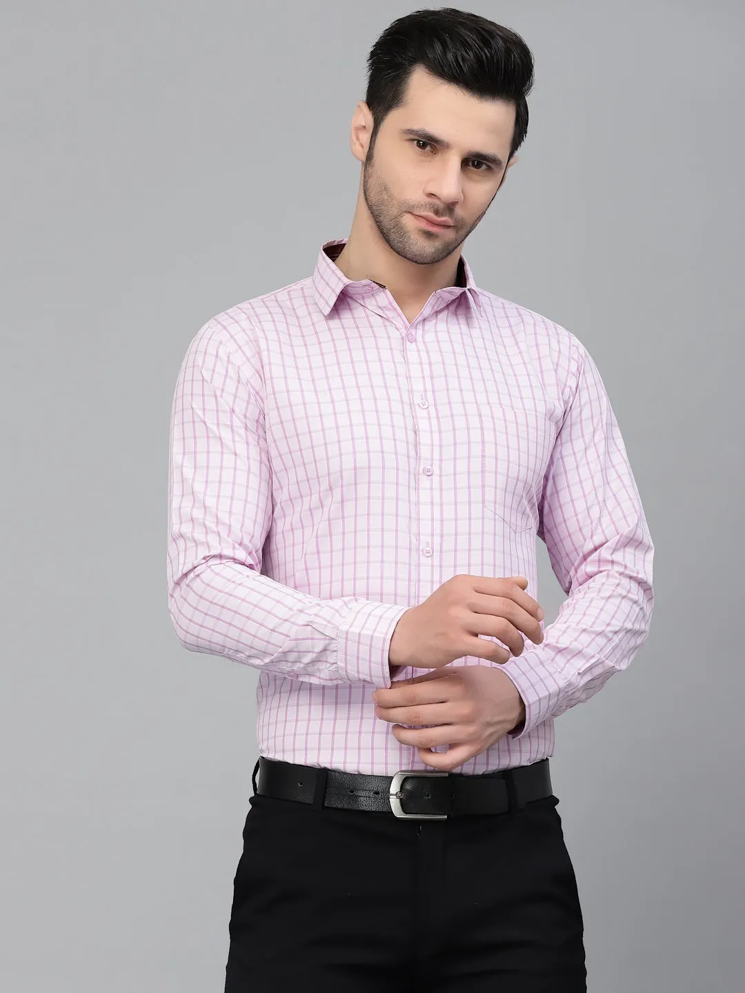 Style Quotient Men Pink Tattersall Checked Polycotton Regular Fit Formal  Shirt